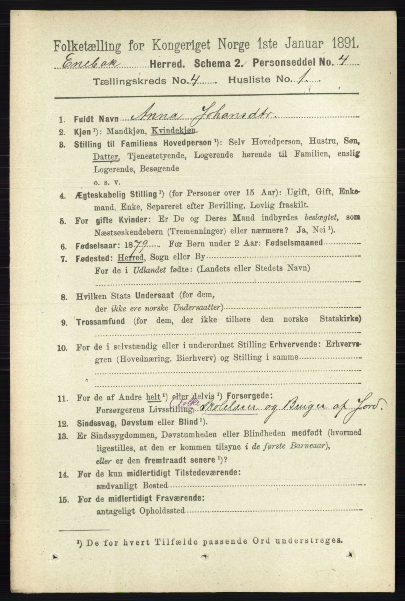 RA, 1891 census for 0229 Enebakk, 1891, p. 1478