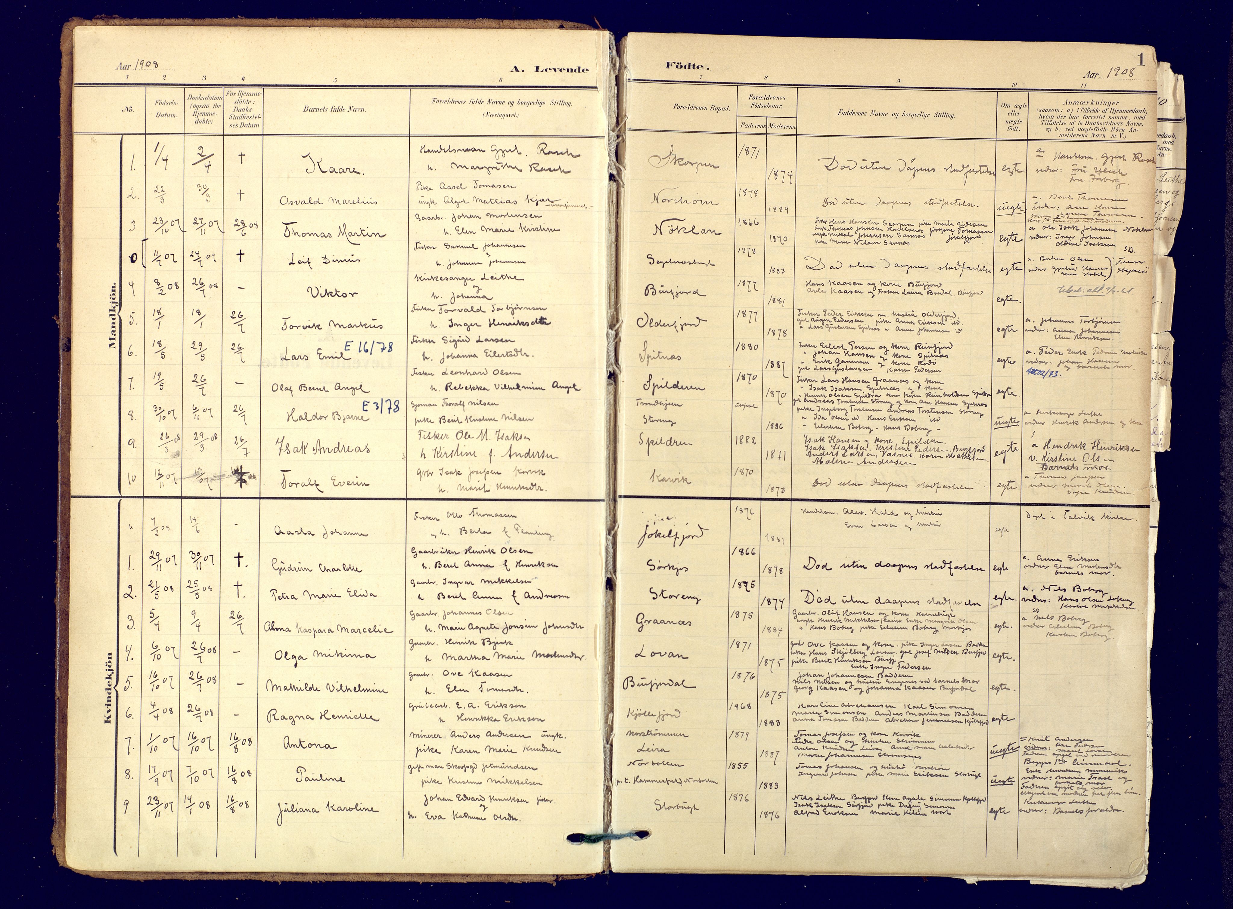 Skjervøy sokneprestkontor, SATØ/S-1300/H/Ha/Haa: Parish register (official) no. 19, 1908-1936, p. 1