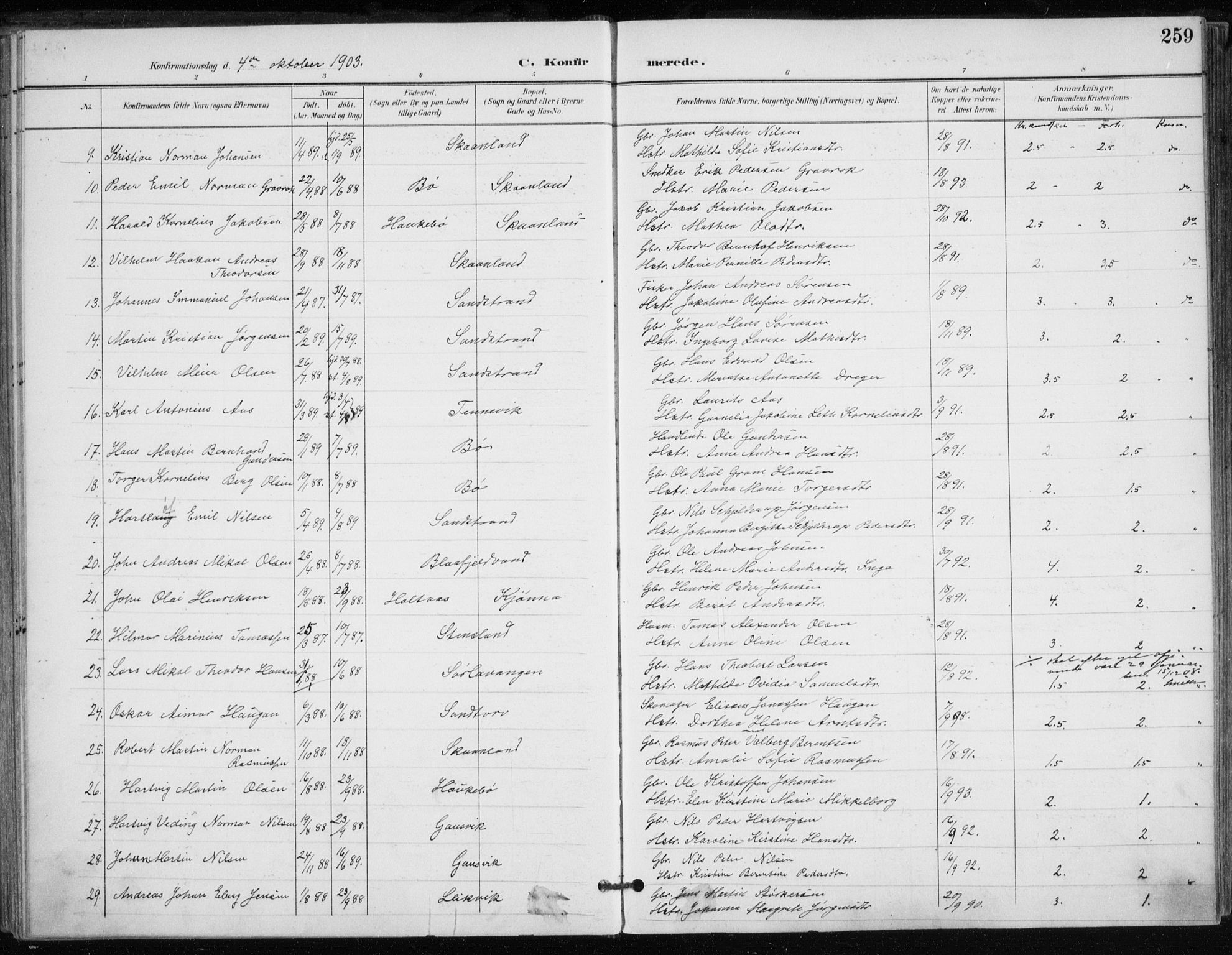 Trondenes sokneprestkontor, SATØ/S-1319/H/Ha/L0017kirke: Parish register (official) no. 17, 1899-1908, p. 259