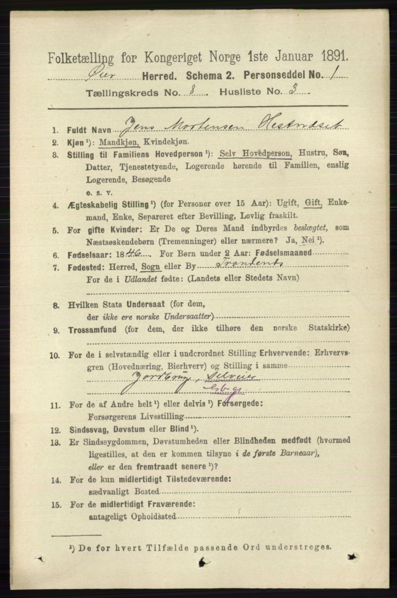 RA, 1891 census for 0521 Øyer, 1891, p. 2724