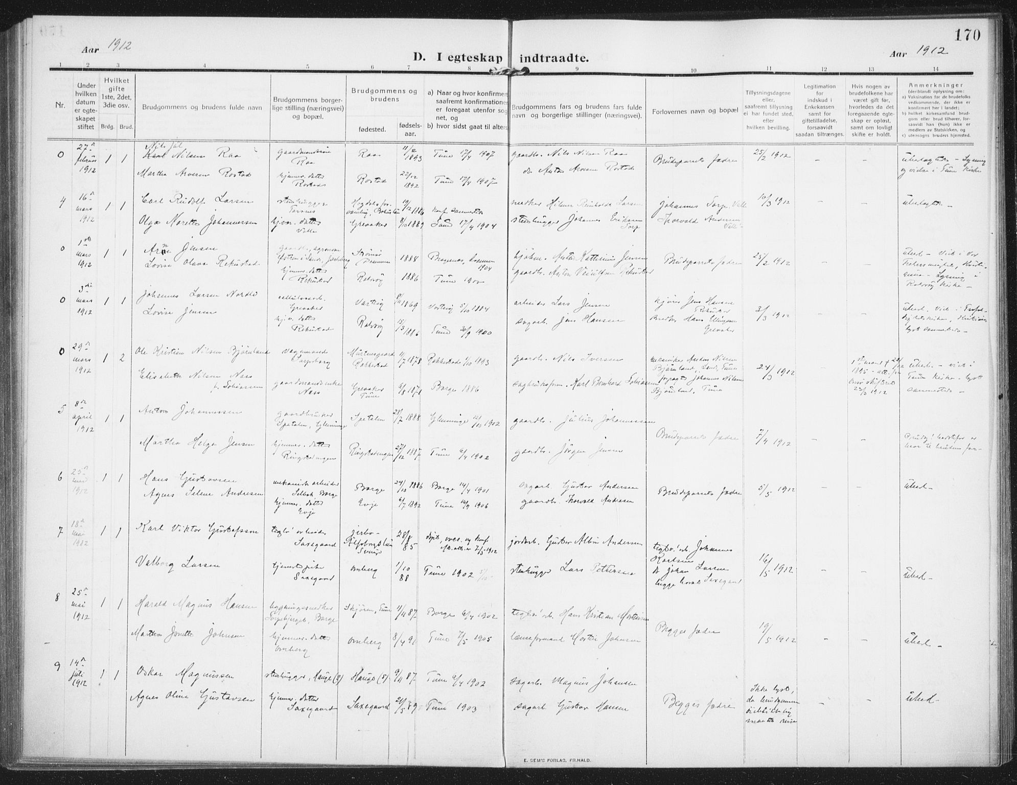 Rolvsøy prestekontor Kirkebøker, AV/SAO-A-2004/F/Fa/L0002: Parish register (official) no. 2, 1909-1917, p. 170