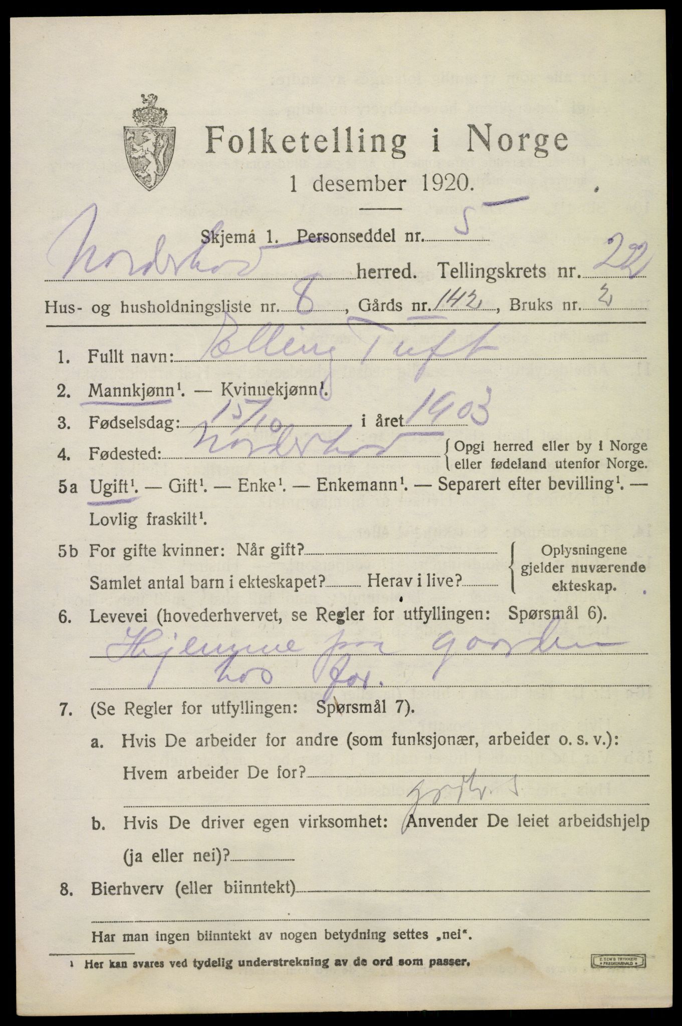 SAKO, 1920 census for Norderhov, 1920, p. 22498