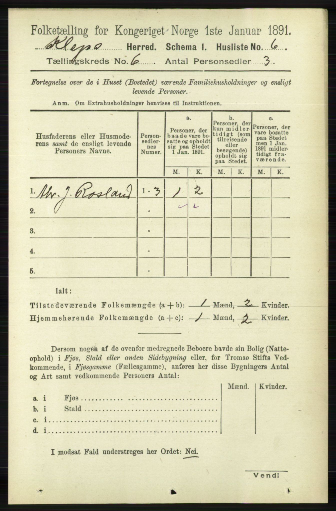 RA, 1891 census for 1120 Klepp, 1891, p. 1665