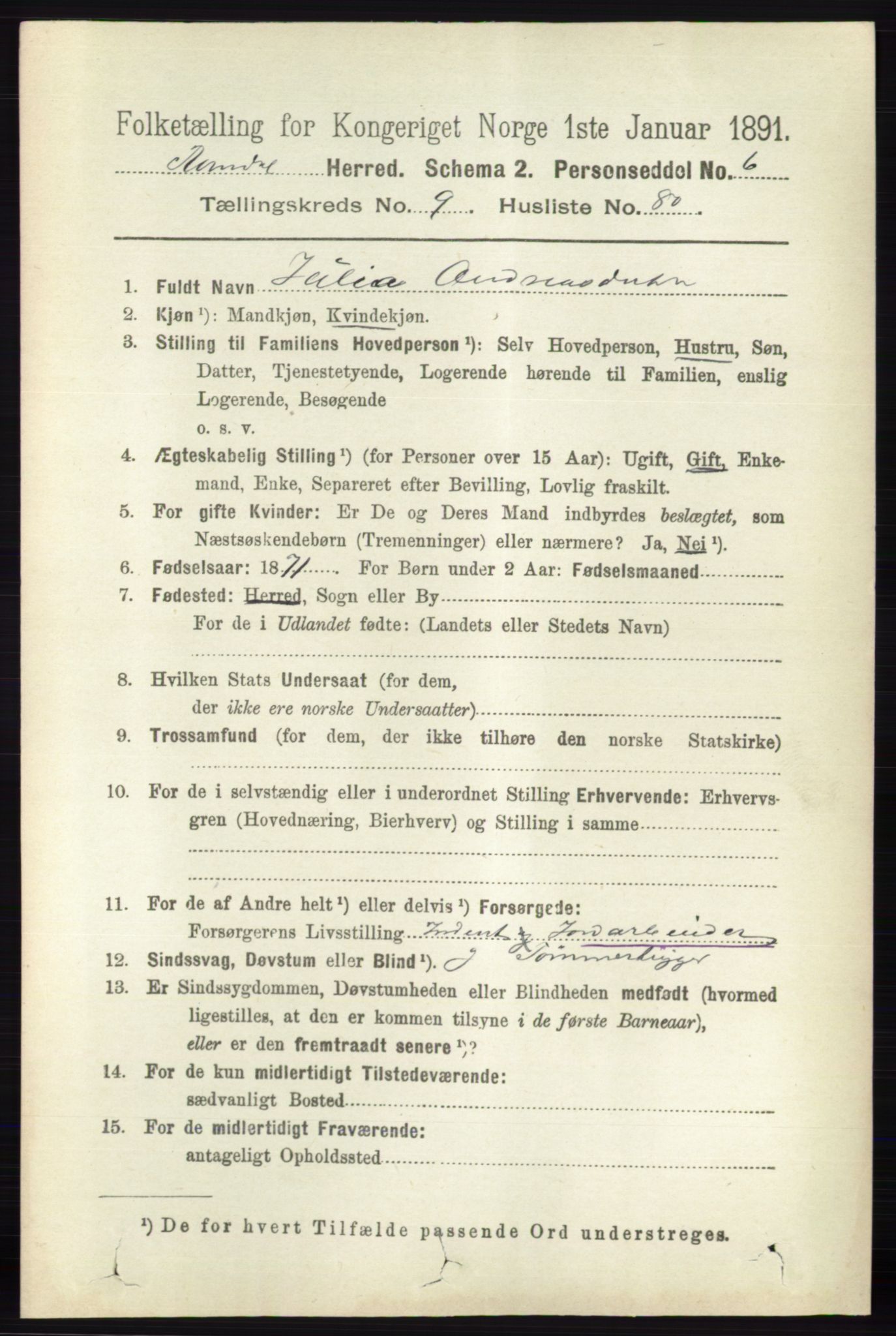 RA, 1891 census for 0416 Romedal, 1891, p. 4711