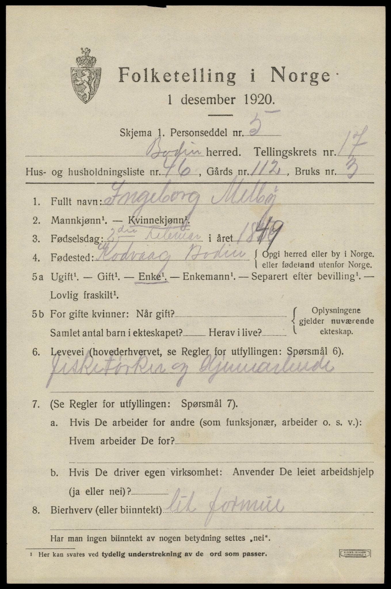 SAT, 1920 census for Bodin, 1920, p. 12844