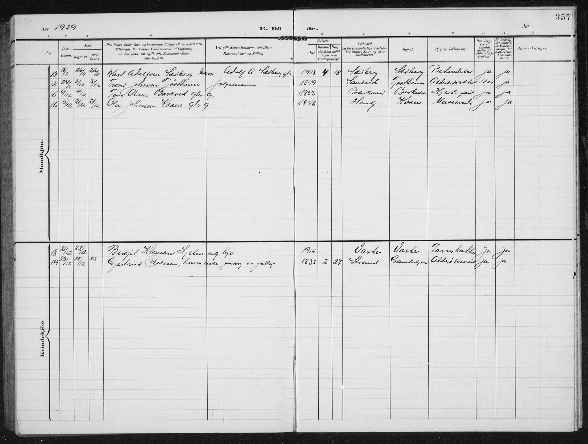 Strand sokneprestkontor, AV/SAST-A-101828/H/Ha/Hab/L0005: Parish register (copy) no. B 5, 1904-1934, p. 357