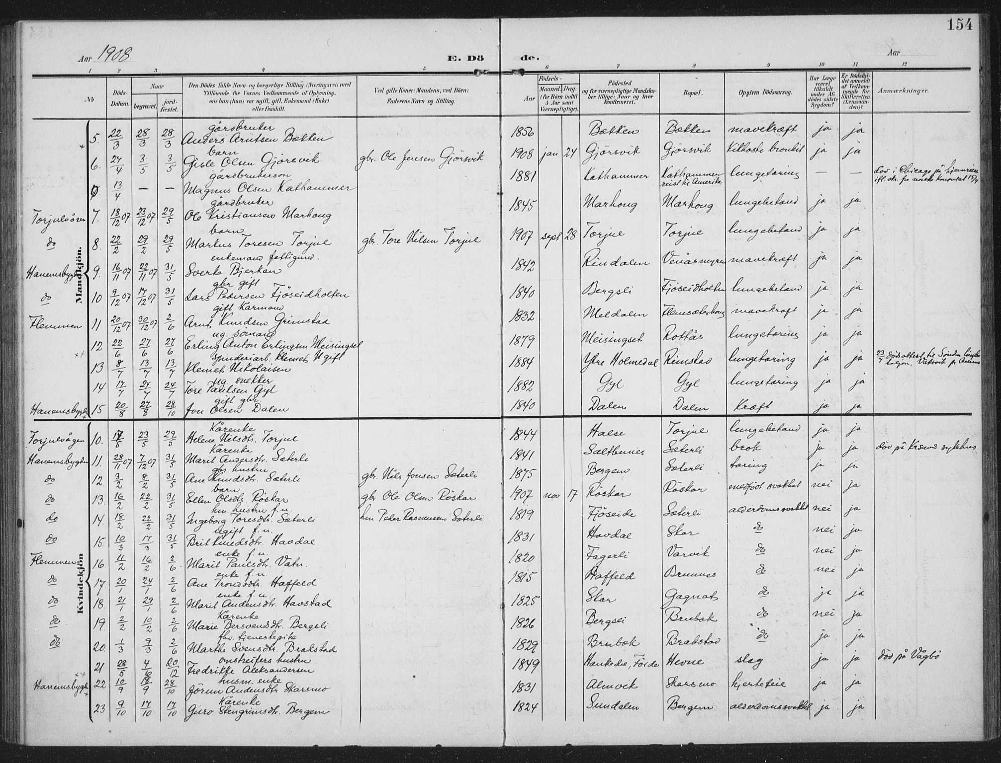 Ministerialprotokoller, klokkerbøker og fødselsregistre - Møre og Romsdal, AV/SAT-A-1454/586/L0989: Parish register (official) no. 586A15, 1906-1915, p. 154