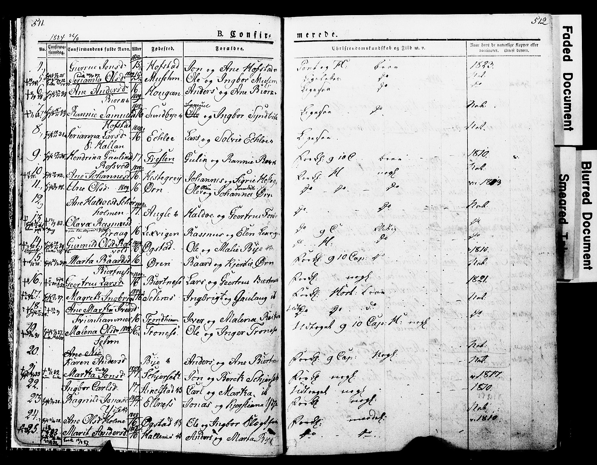 Ministerialprotokoller, klokkerbøker og fødselsregistre - Nord-Trøndelag, SAT/A-1458/723/L0243: Parish register (official) no. 723A12, 1822-1851, p. 511-512