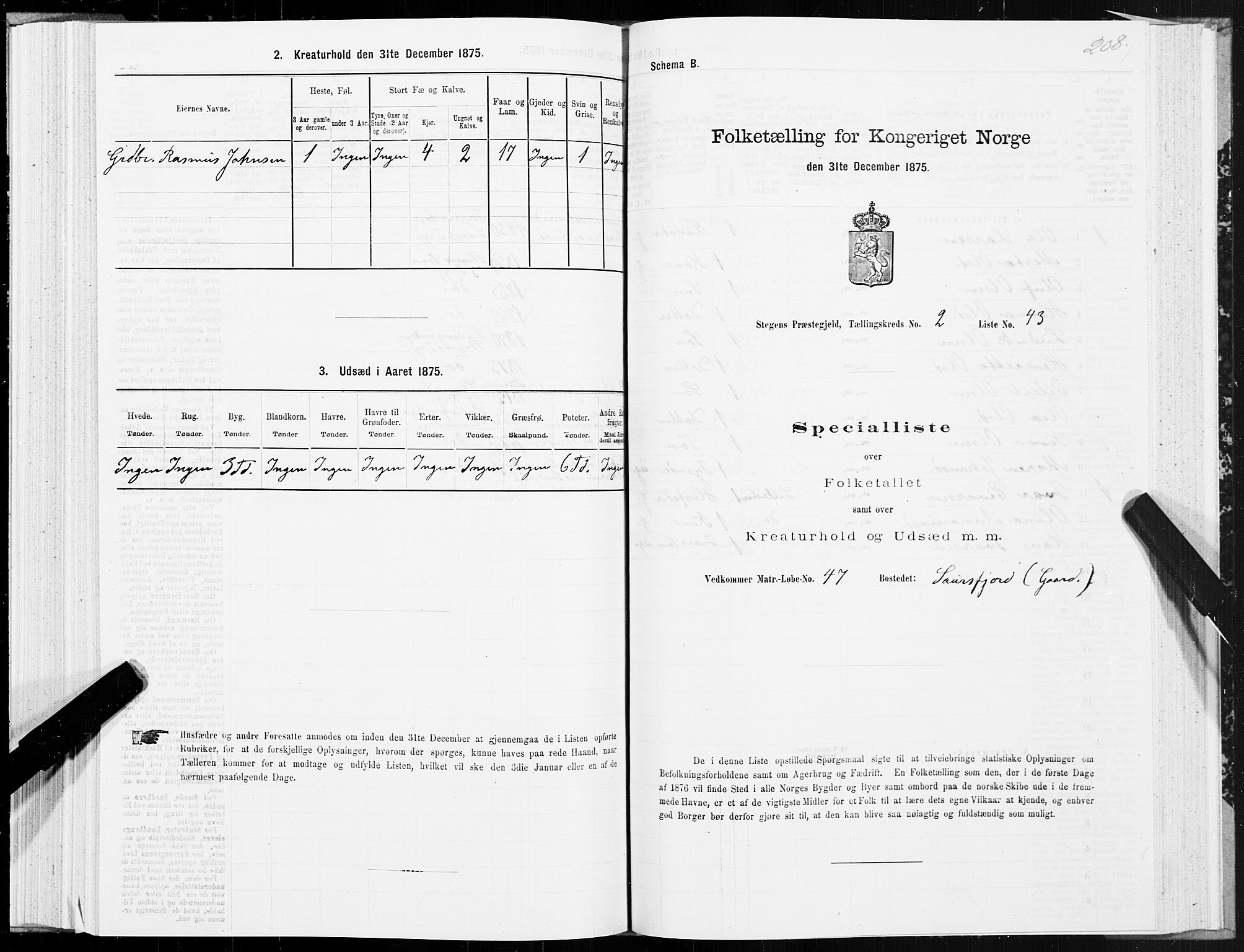 SAT, 1875 census for 1848P Steigen, 1875, p. 1208