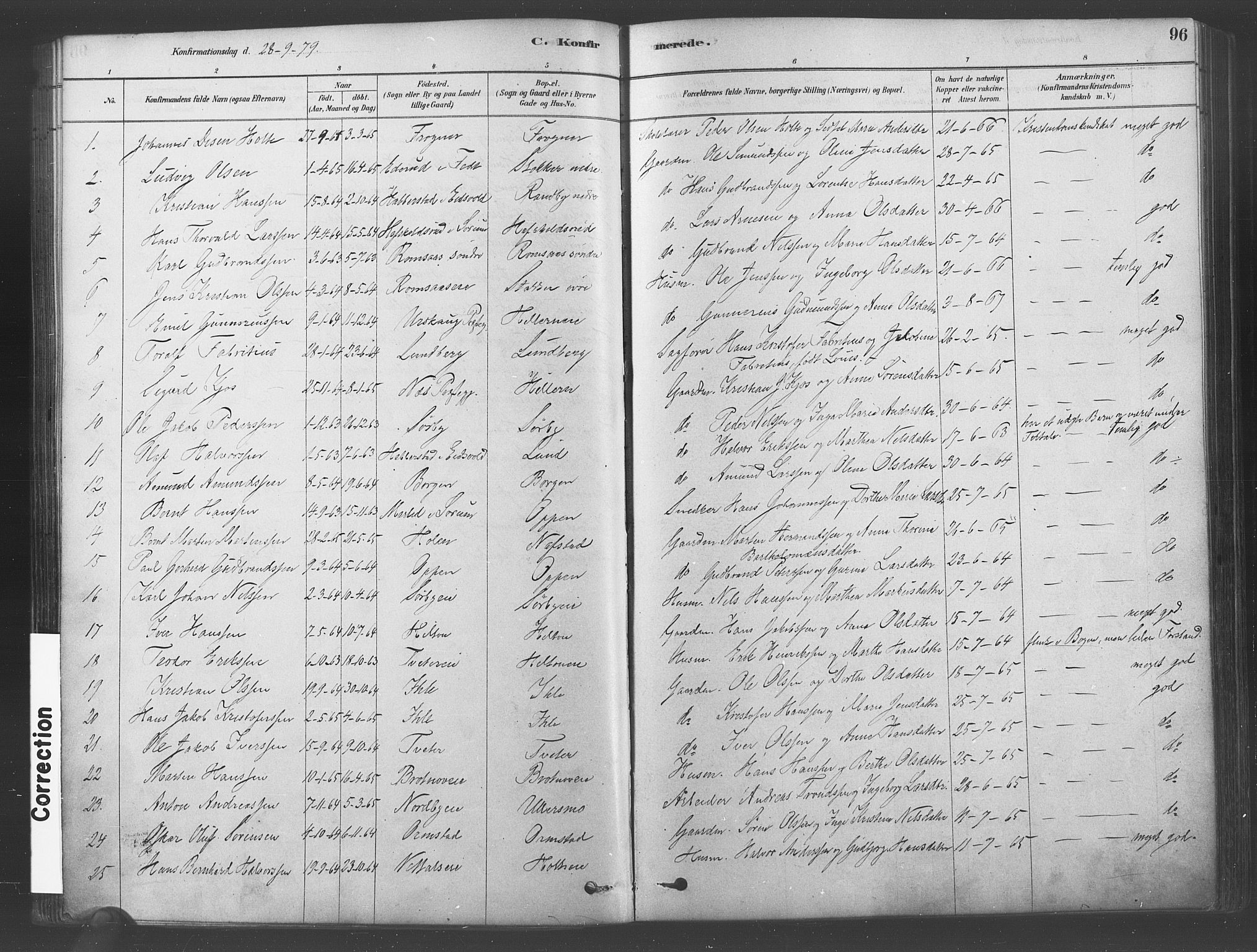 Ullensaker prestekontor Kirkebøker, SAO/A-10236a/F/Fa/L0019: Parish register (official) no. I 19, 1878-1891, p. 96