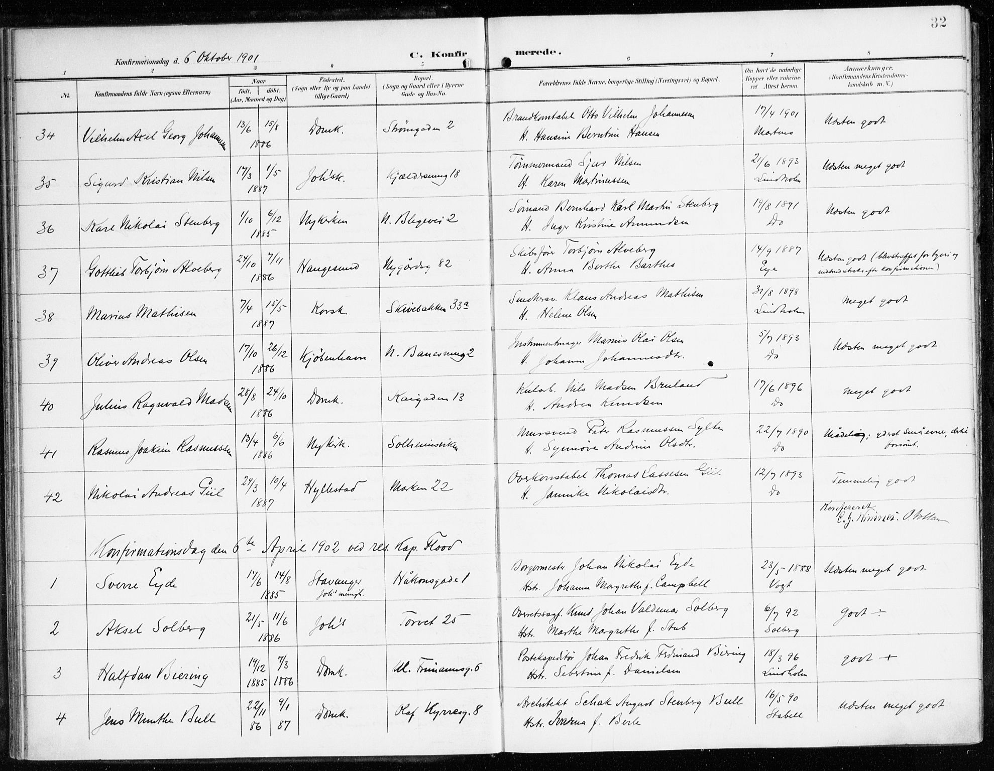 Domkirken sokneprestembete, SAB/A-74801/H/Haa/L0031: Parish register (official) no. C 6, 1898-1915, p. 32