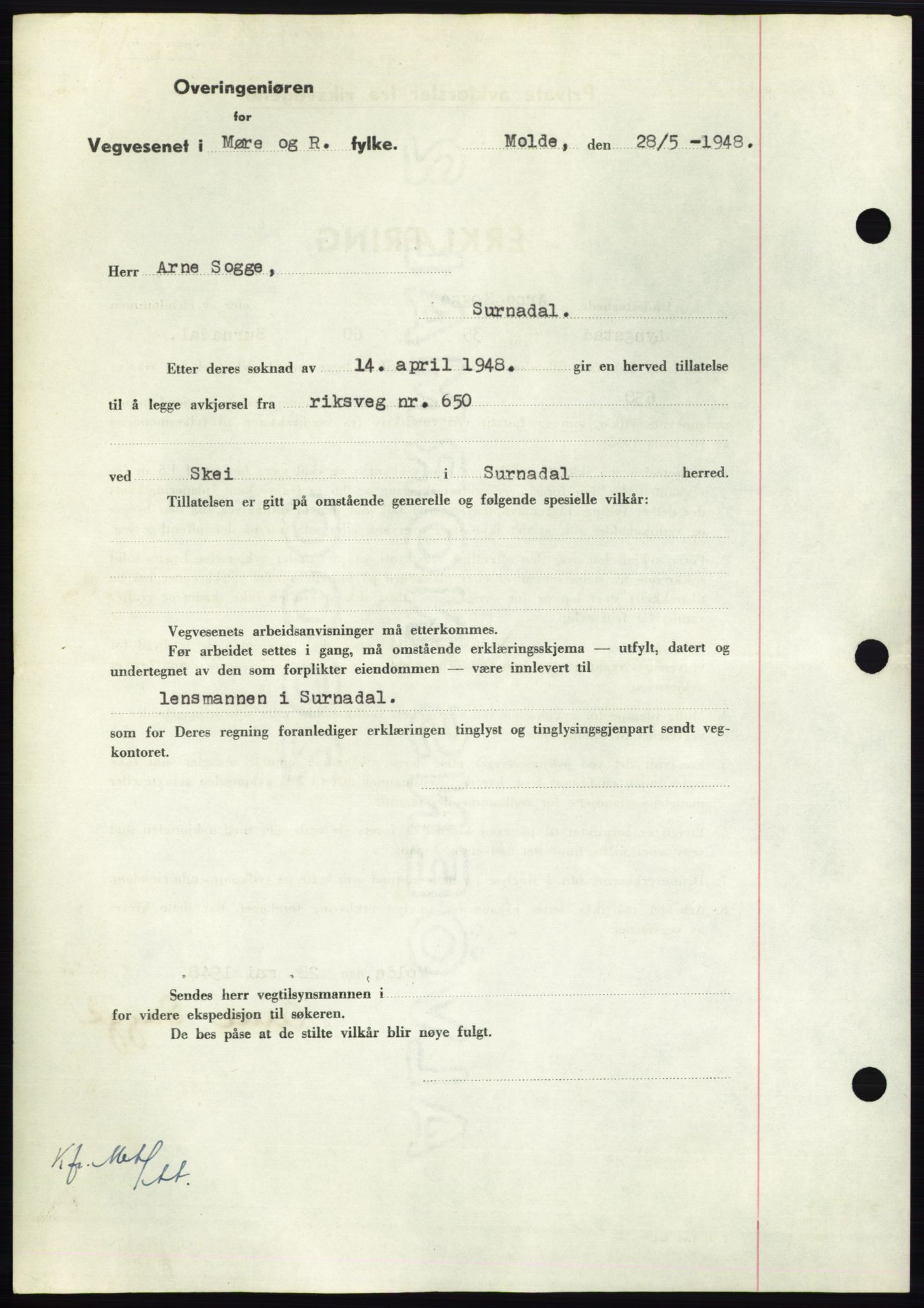 Nordmøre sorenskriveri, AV/SAT-A-4132/1/2/2Ca: Mortgage book no. B99, 1948-1948, Diary no: : 2128/1948