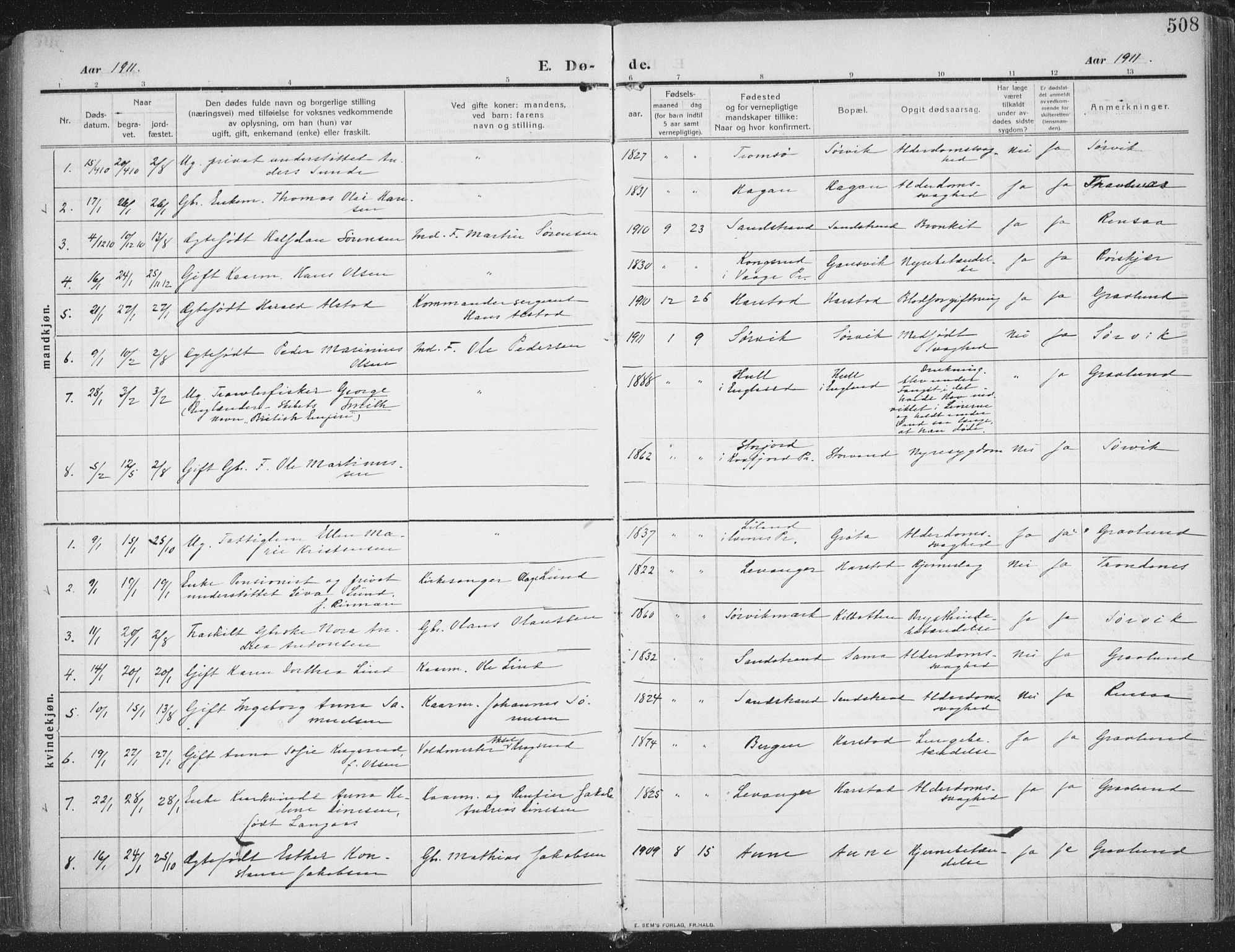 Trondenes sokneprestkontor, SATØ/S-1319/H/Ha/L0018kirke: Parish register (official) no. 18, 1909-1918, p. 508