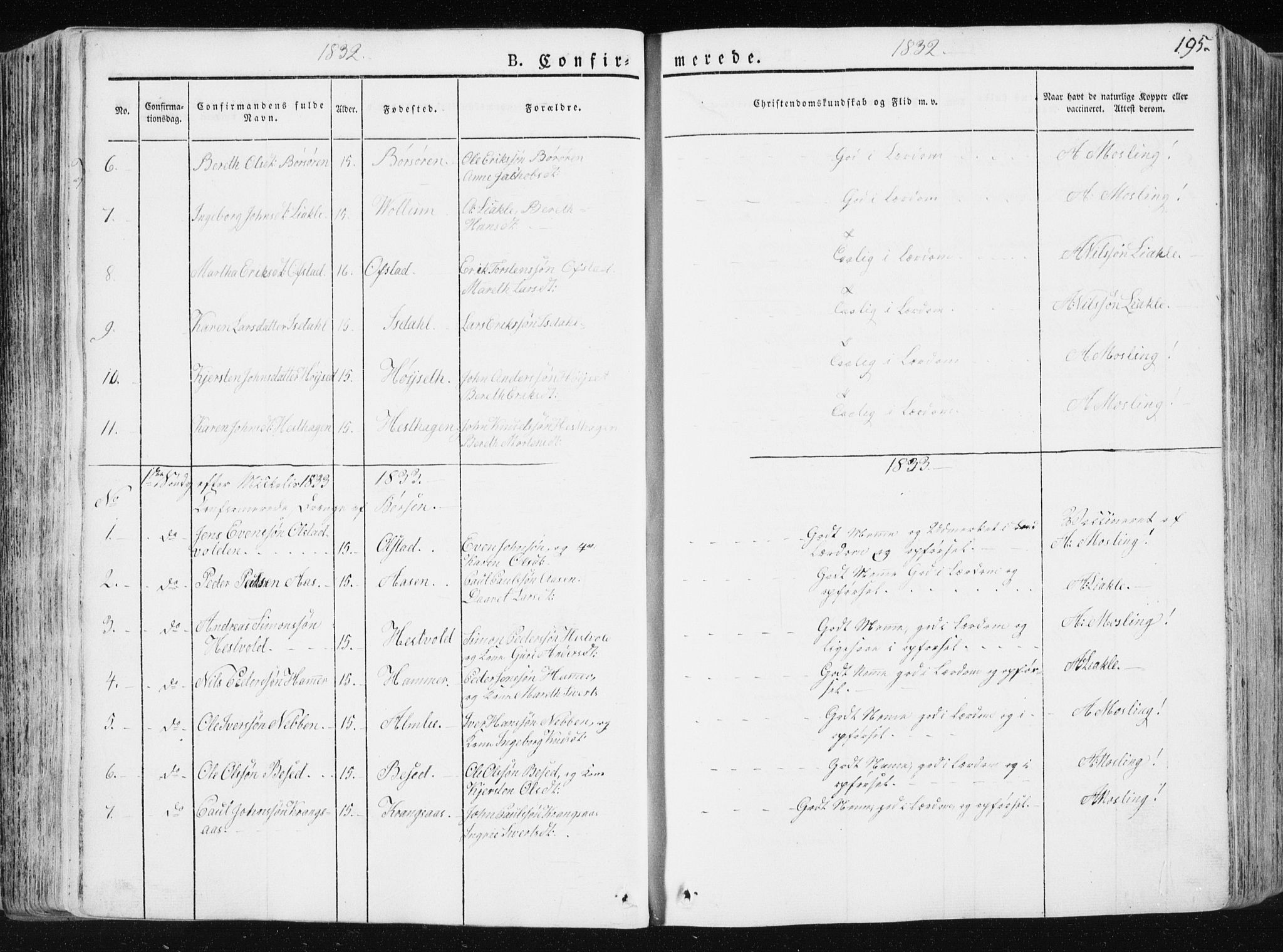 Ministerialprotokoller, klokkerbøker og fødselsregistre - Sør-Trøndelag, AV/SAT-A-1456/665/L0771: Parish register (official) no. 665A06, 1830-1856, p. 195