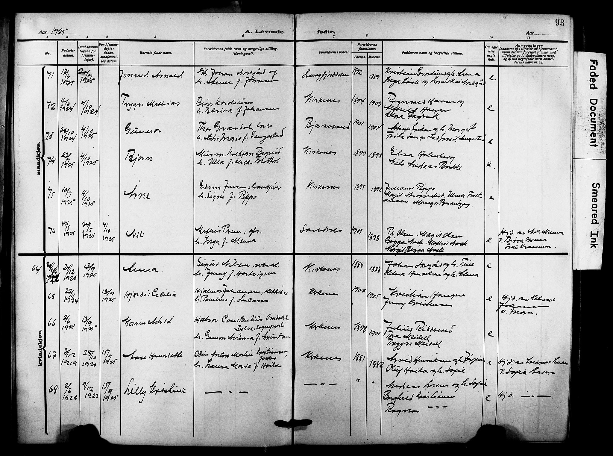 Sør-Varanger sokneprestkontor, AV/SATØ-S-1331/H/Hb/L0005klokker: Parish register (copy) no. 5, 1919-1927, p. 93