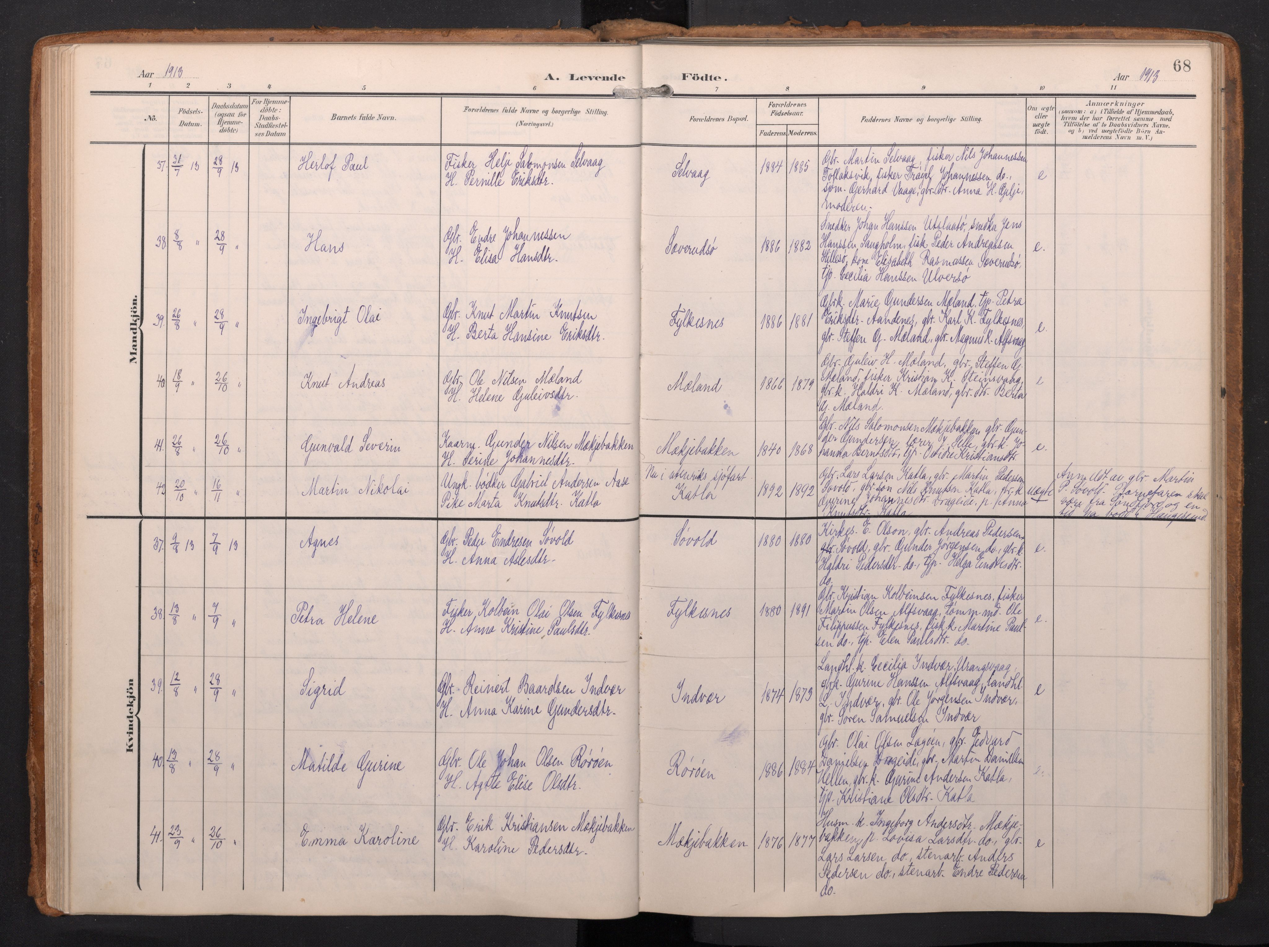 Finnås sokneprestembete, AV/SAB-A-99925/H/Ha/Haa/Haac/L0003: Parish register (official) no. C 3, 1905-1917, p. 68