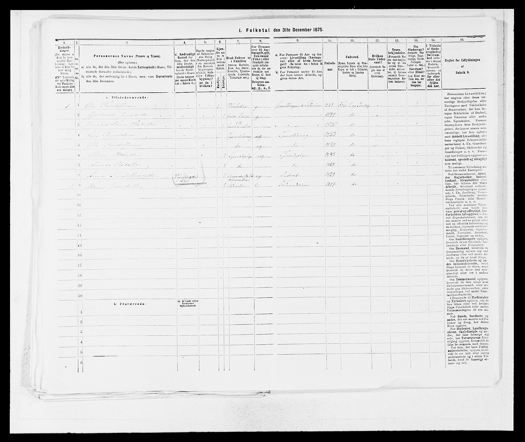 SAB, 1875 census for 1222P Fitjar, 1875, p. 820