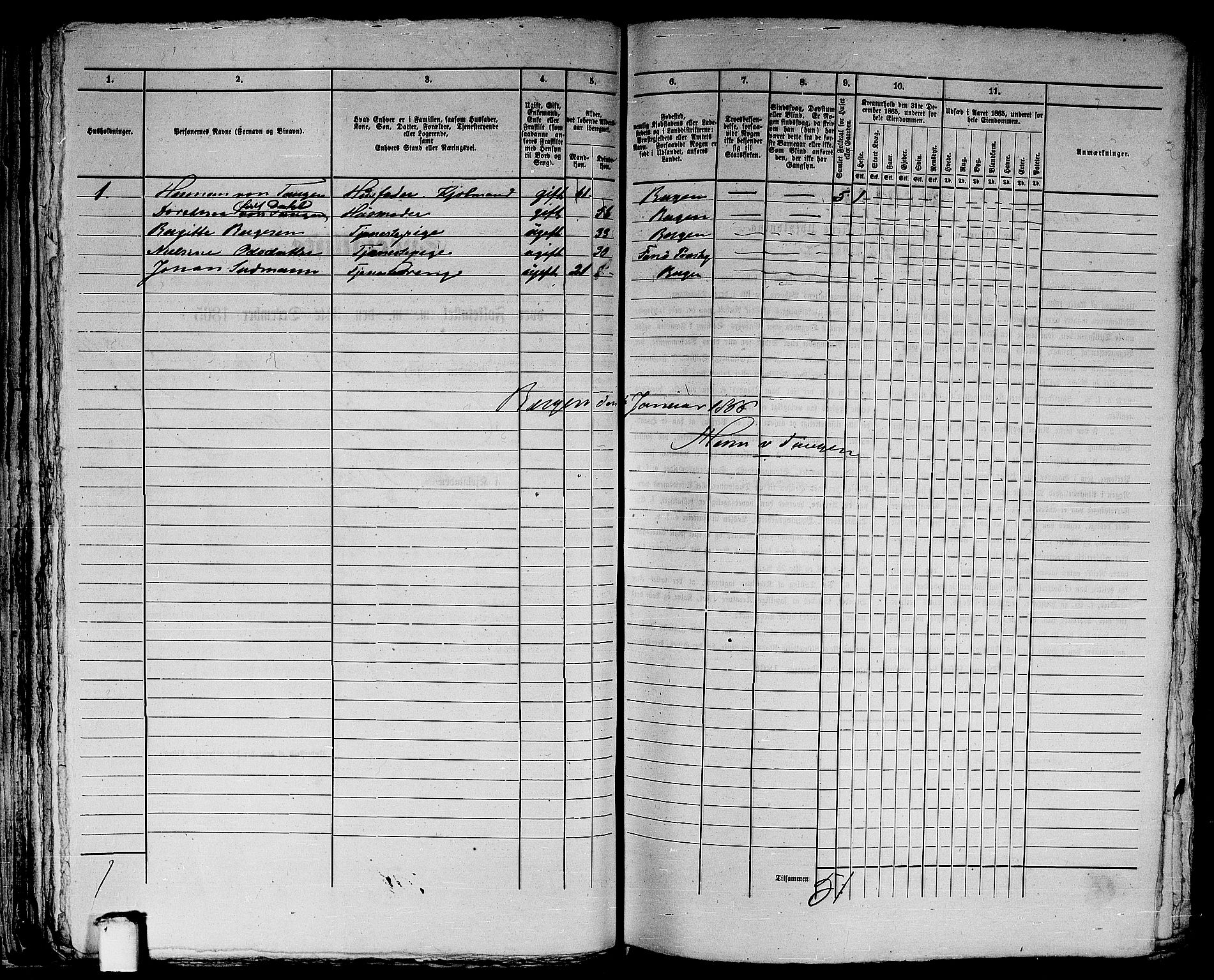 RA, 1865 census for Bergen, 1865, p. 3664