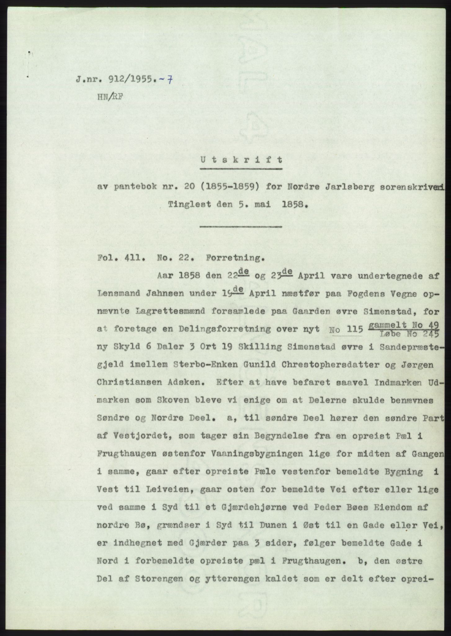 Statsarkivet i Kongsberg, AV/SAKO-A-0001/E/Ee/L0004: Avskrifter, SAO jnr. 802/1955 - 1192/1955, 1955, p. 119