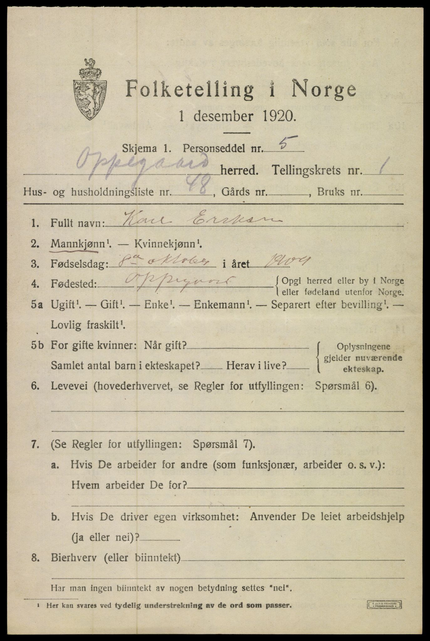 SAO, 1920 census for Oppegård, 1920, p. 1903