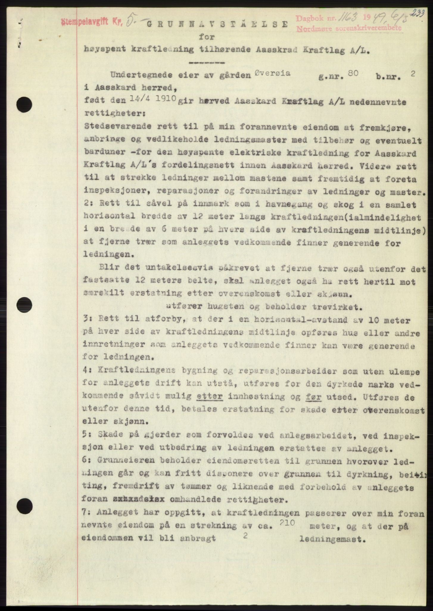 Nordmøre sorenskriveri, AV/SAT-A-4132/1/2/2Ca: Mortgage book no. B101, 1949-1949, Diary no: : 1163/1949