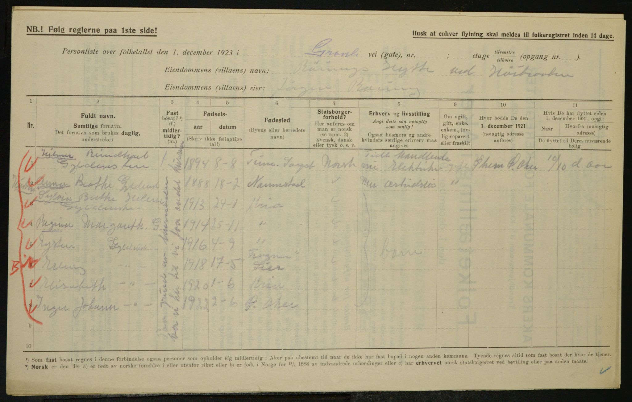 , Municipal Census 1923 for Aker, 1923, p. 25083