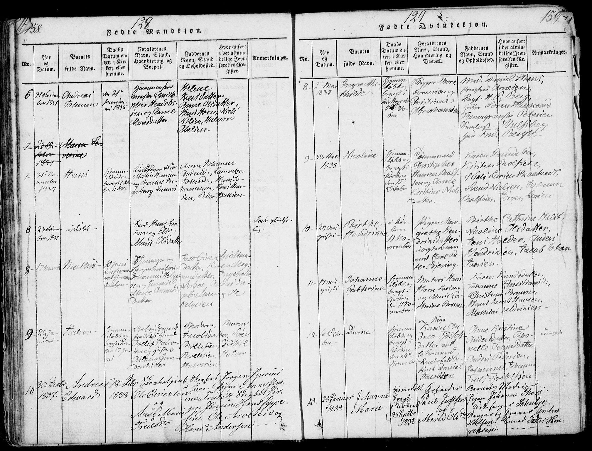 Larvik kirkebøker, AV/SAKO-A-352/F/Fb/L0002: Parish register (official) no. II 2, 1818-1842, p. 158-159