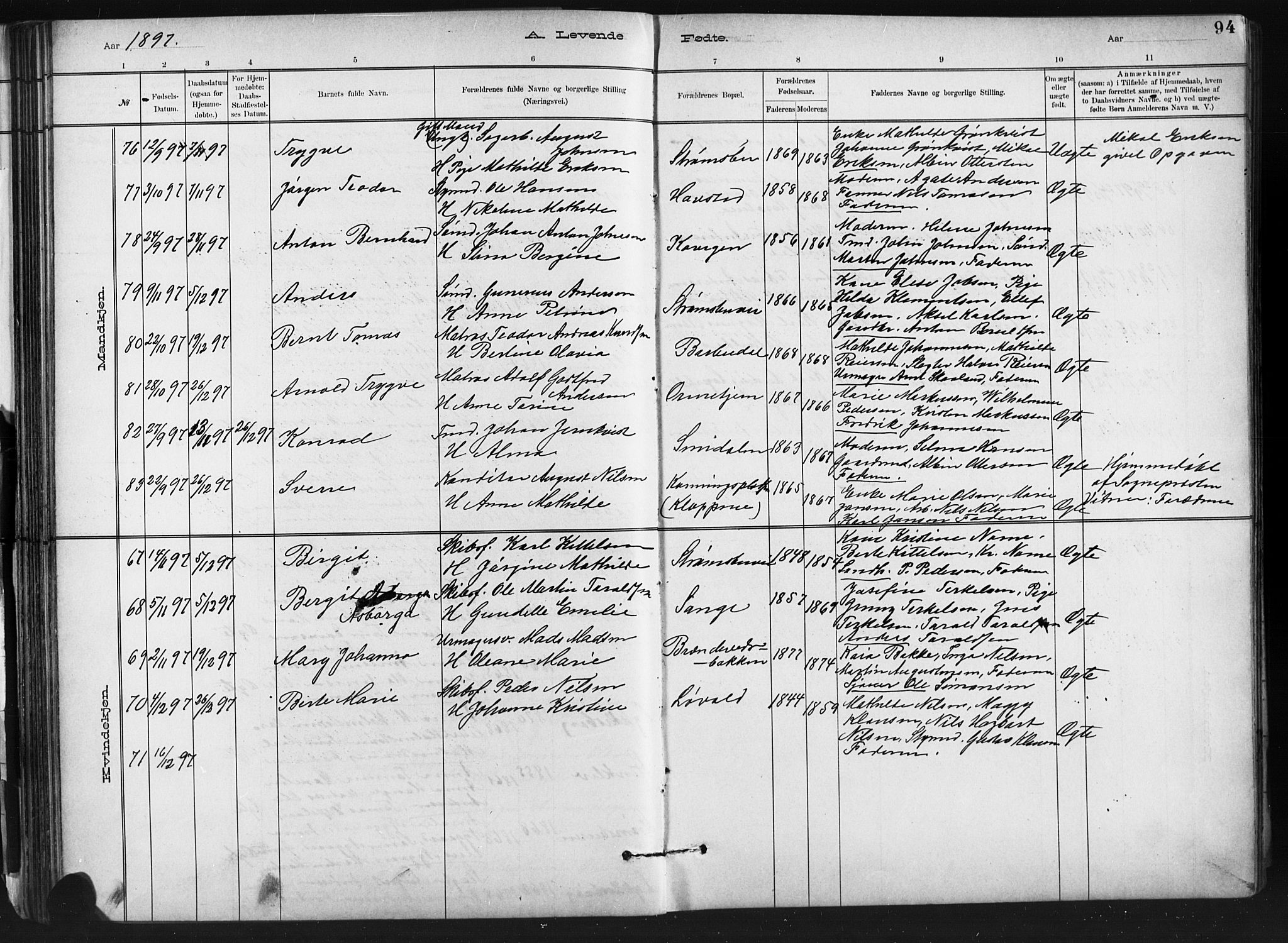 Barbu sokneprestkontor, AV/SAK-1111-0003/F/Fb/L0002: Parish register (copy) no. B 2, 1890-1922, p. 94