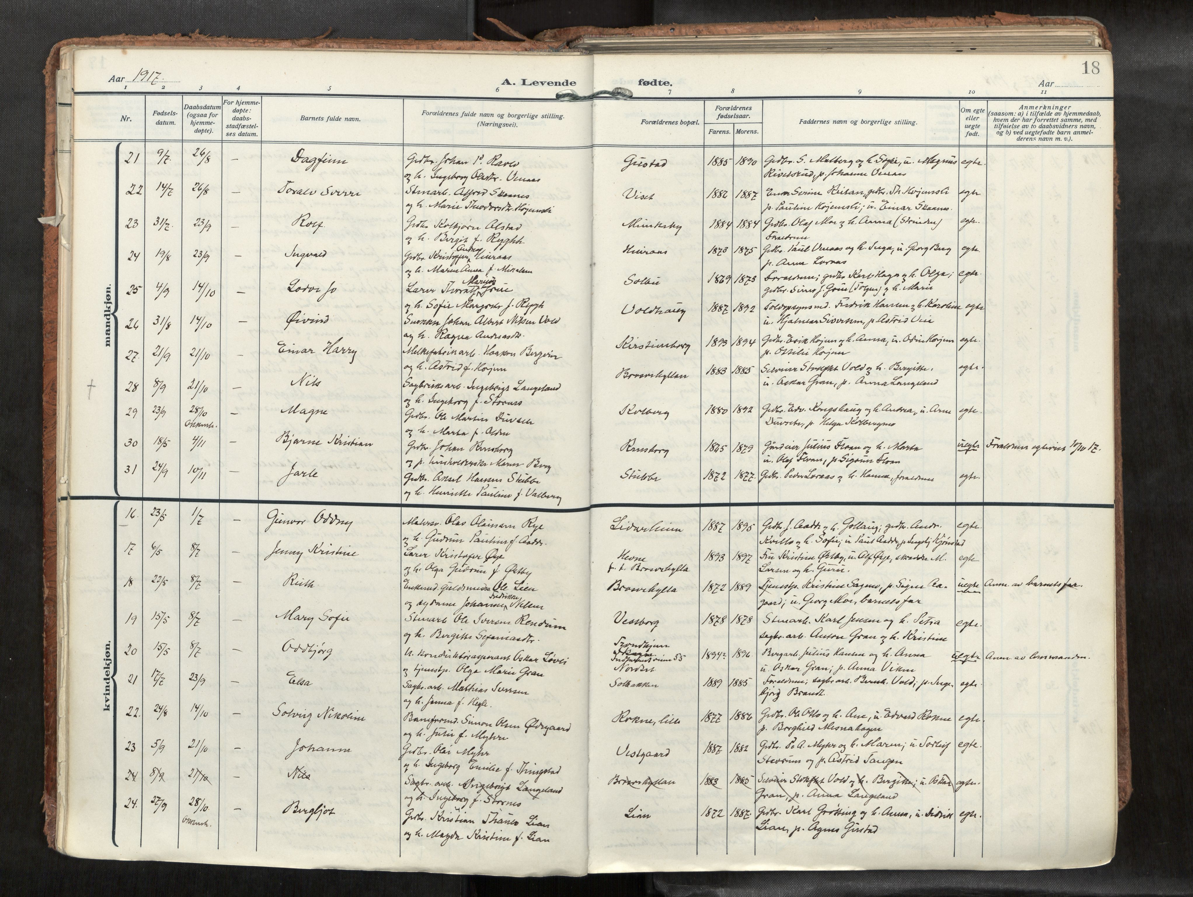 Levanger sokneprestkontor, SAT/A-1301/2/H/Haa/L0002: Parish register (official) no. 2, 1912-1935, p. 18