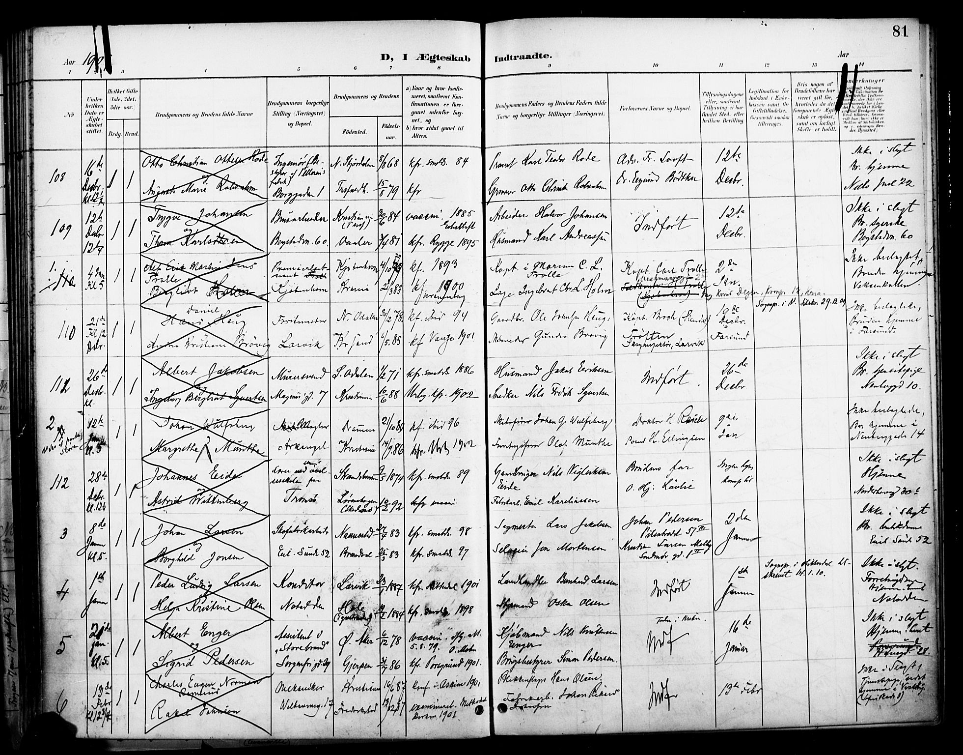 Uranienborg prestekontor Kirkebøker, SAO/A-10877/H/Ha/L0004: Banns register no. I 4, 1901-1915, p. 81