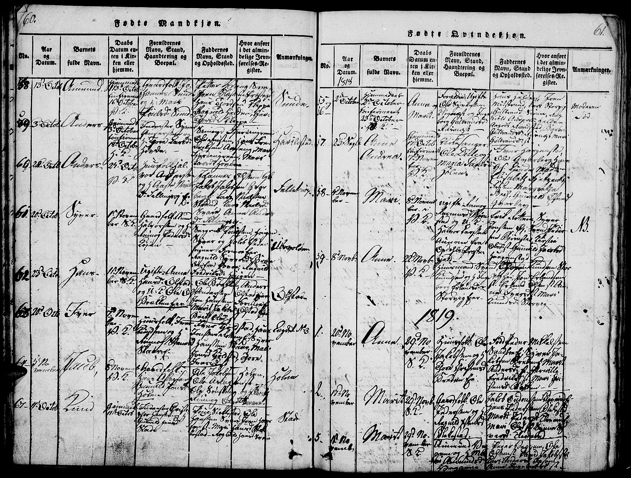 Vågå prestekontor, SAH/PREST-076/H/Ha/Haa/L0003: Parish register (official) no. 3, 1815-1827, p. 60-61