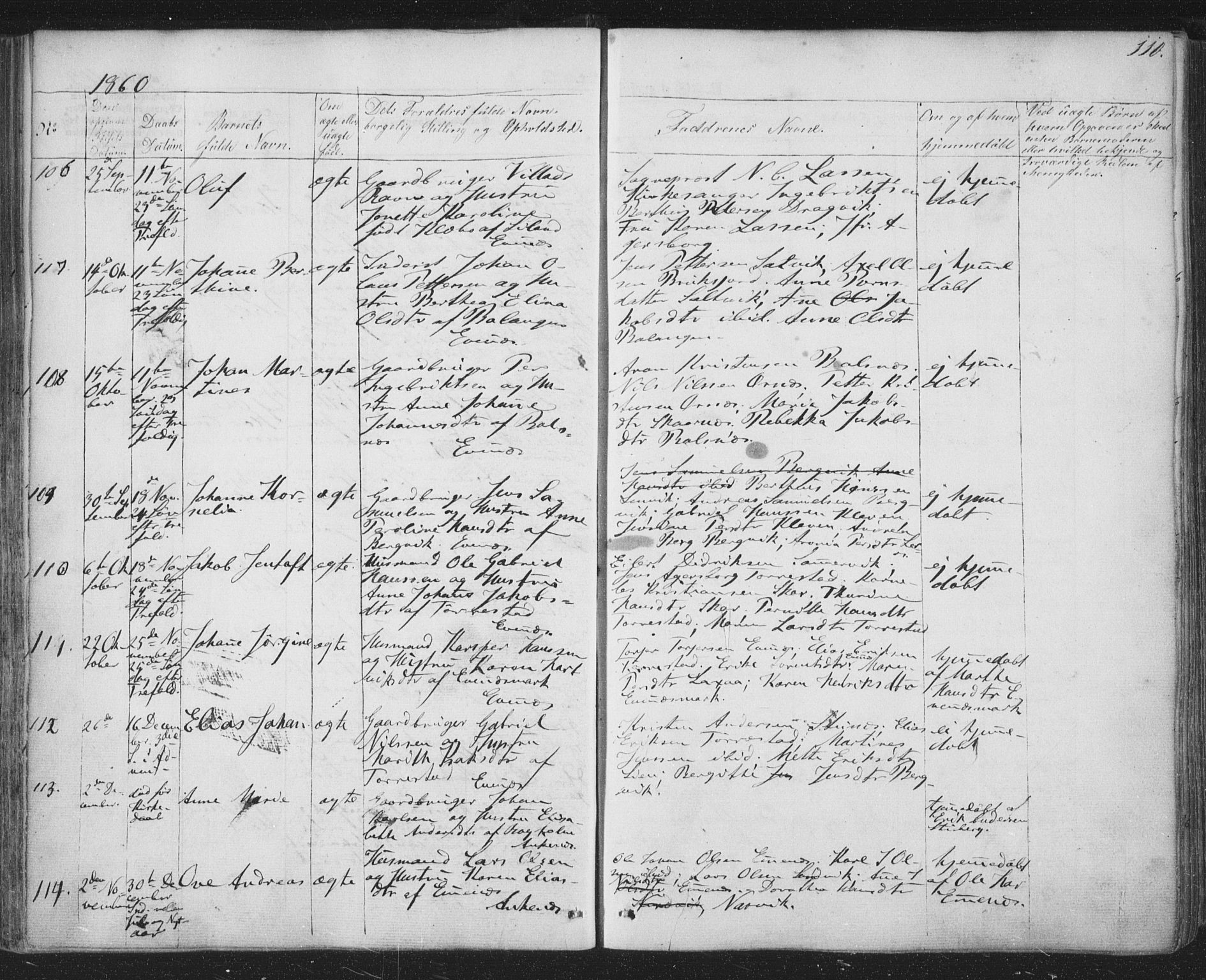 Ministerialprotokoller, klokkerbøker og fødselsregistre - Nordland, AV/SAT-A-1459/863/L0895: Parish register (official) no. 863A07, 1851-1860, p. 110