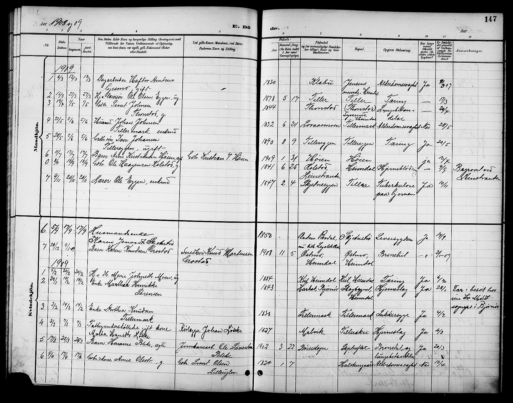Ministerialprotokoller, klokkerbøker og fødselsregistre - Sør-Trøndelag, SAT/A-1456/621/L0460: Parish register (copy) no. 621C03, 1896-1914, p. 147