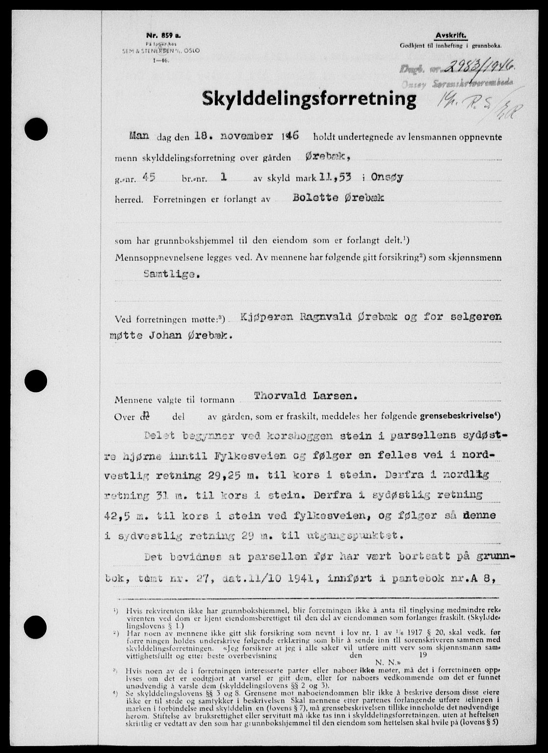 Onsøy sorenskriveri, SAO/A-10474/G/Ga/Gab/L0018: Mortgage book no. II A-18, 1946-1947, Diary no: : 2983/1946
