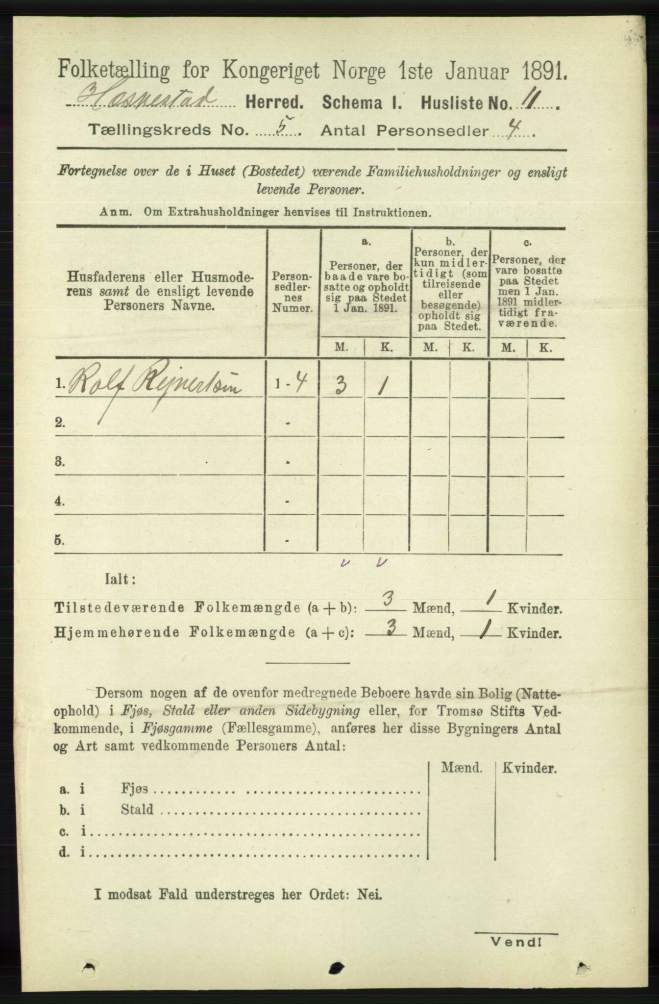 RA, 1891 census for 1113 Heskestad, 1891, p. 856