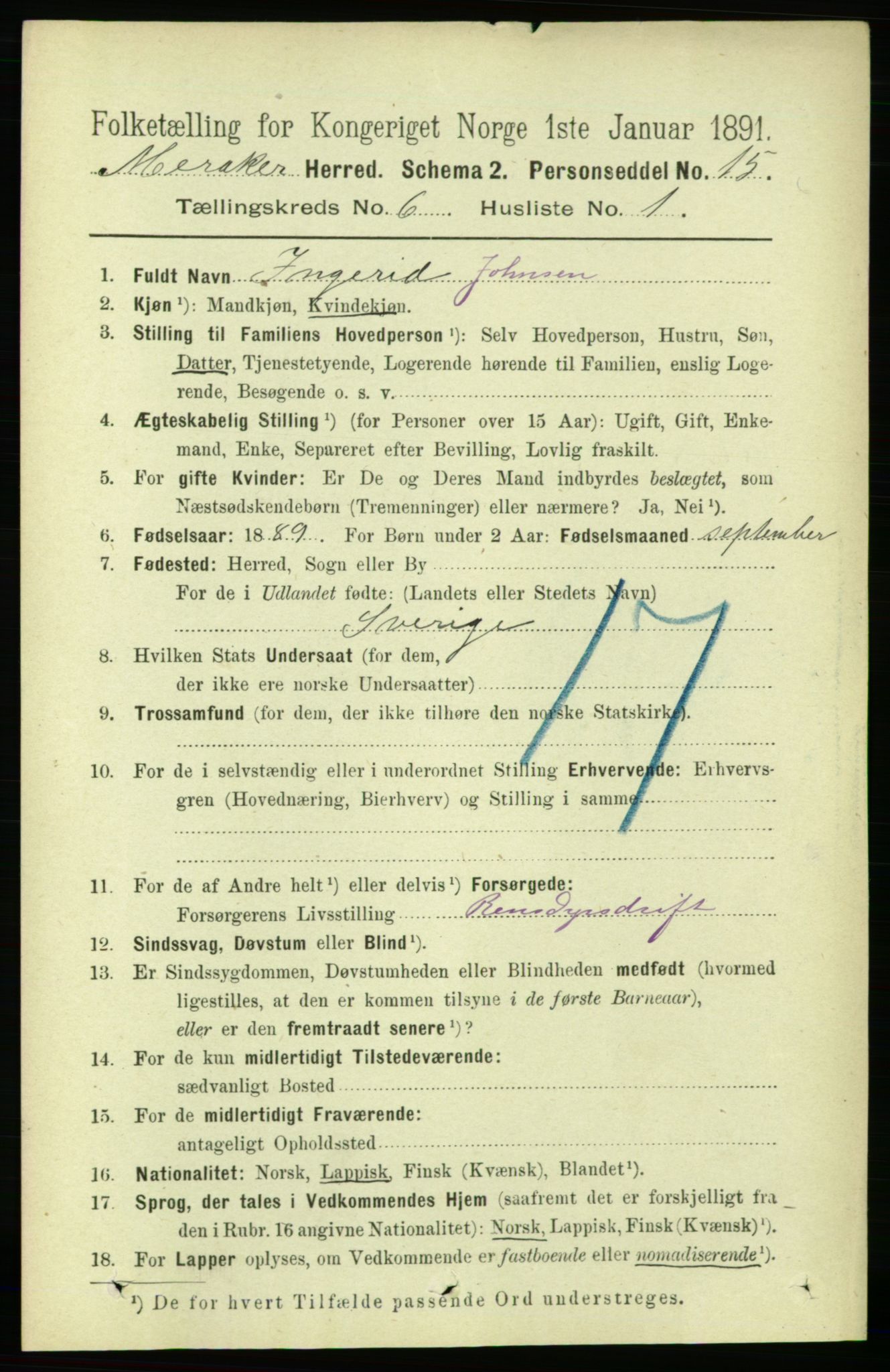 RA, 1891 census for 1711 Meråker, 1891, p. 2040