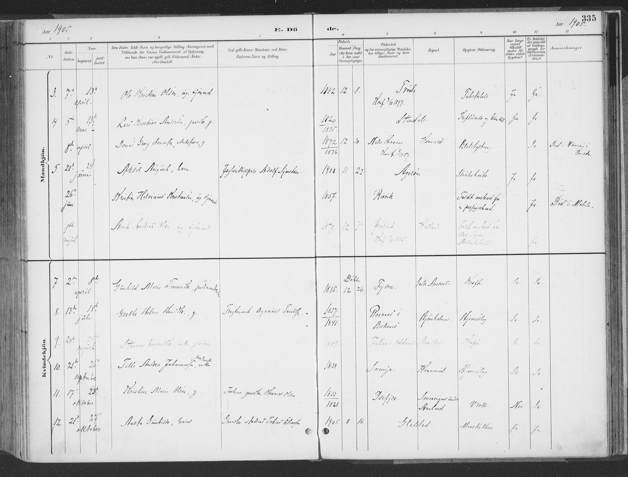 Høvåg sokneprestkontor, AV/SAK-1111-0025/F/Fa/L0006: Parish register (official) no. A 6, 1894-1923, p. 335