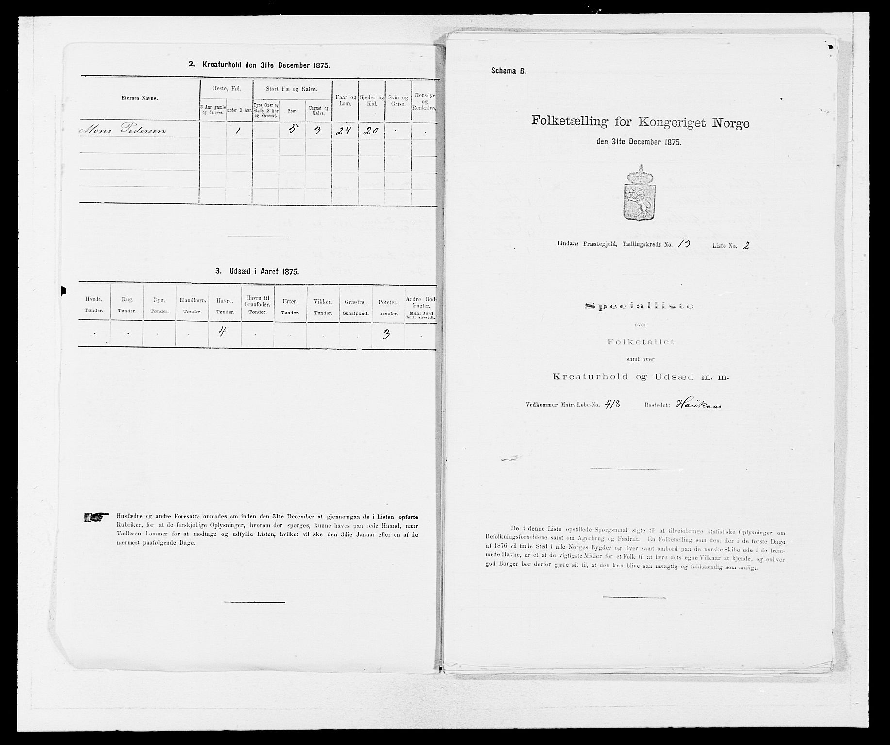 SAB, 1875 census for 1263P Lindås, 1875, p. 1277