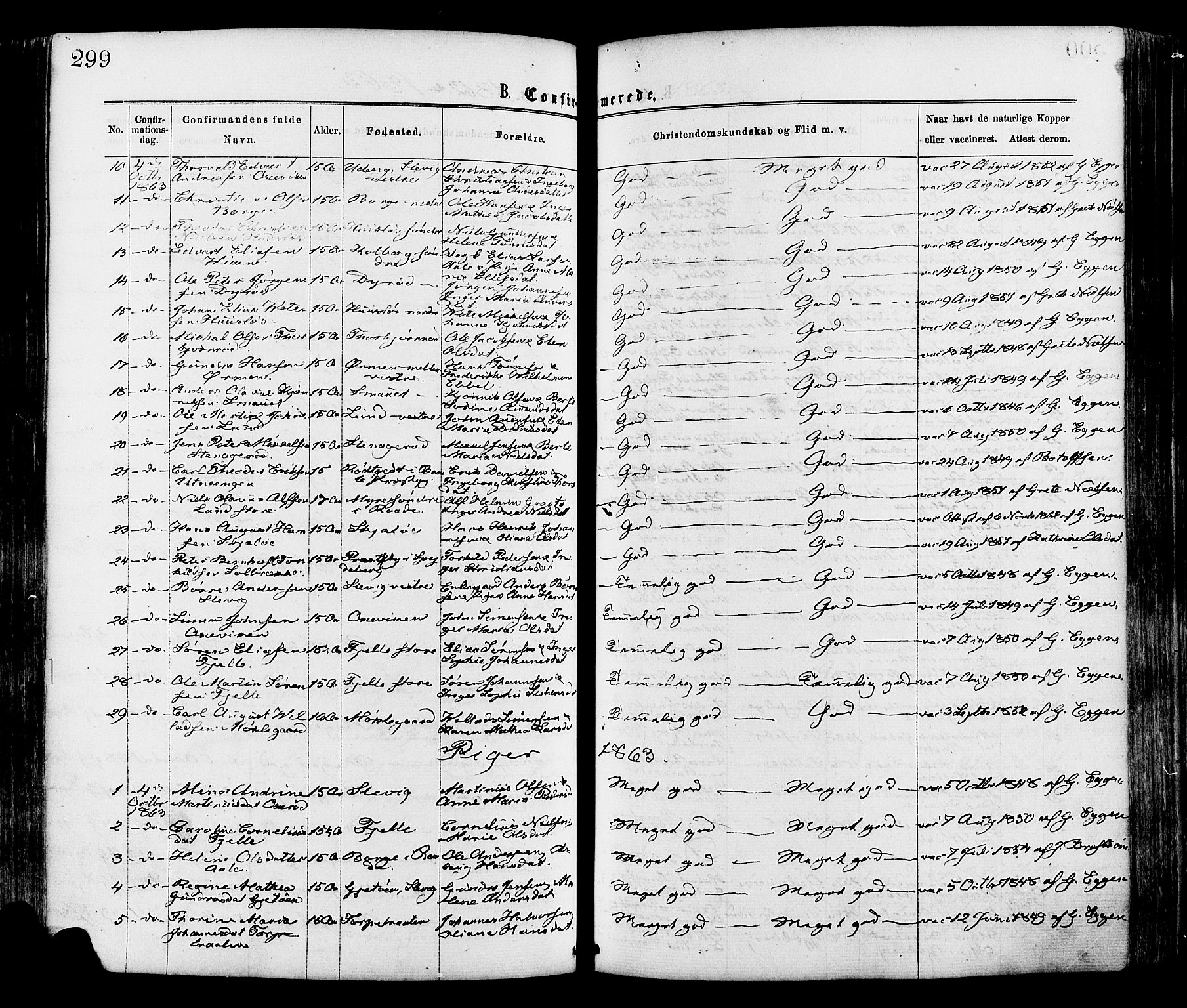 Onsøy prestekontor Kirkebøker, AV/SAO-A-10914/F/Fa/L0004: Parish register (official) no. I 4, 1861-1877, p. 299