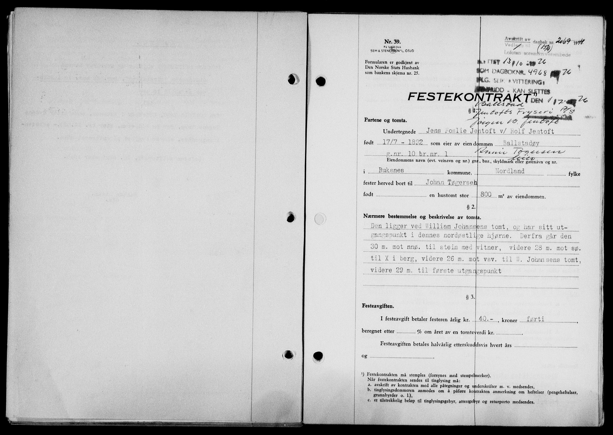 Lofoten sorenskriveri, SAT/A-0017/1/2/2C/L0019a: Mortgage book no. 19a, 1948-1948, Diary no: : 2069/1948