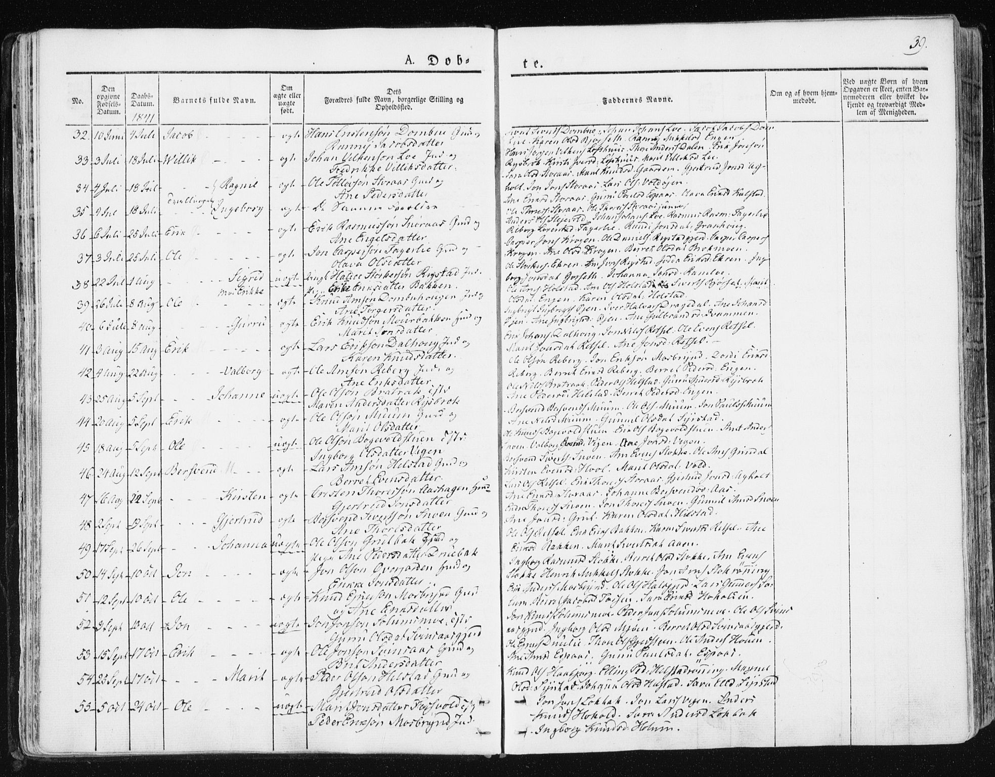 Ministerialprotokoller, klokkerbøker og fødselsregistre - Sør-Trøndelag, AV/SAT-A-1456/672/L0855: Parish register (official) no. 672A07, 1829-1860, p. 39