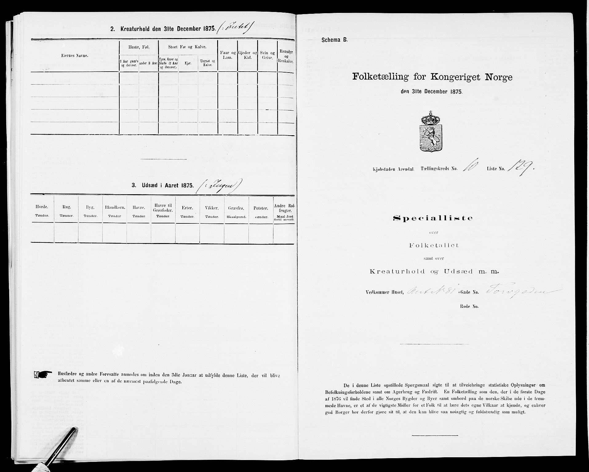 SAK, 1875 census for 0903P Arendal, 1875, p. 308