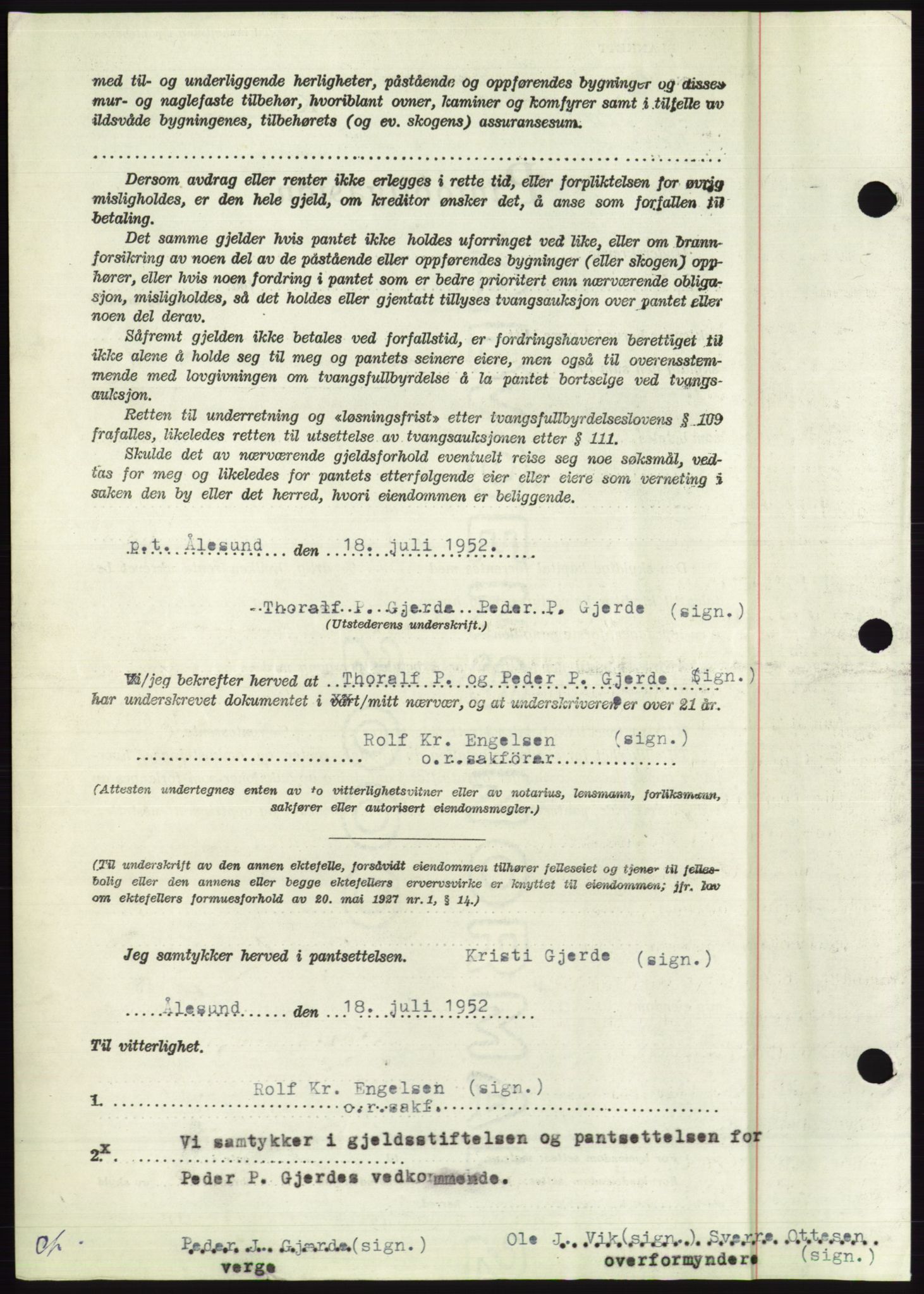 Søre Sunnmøre sorenskriveri, AV/SAT-A-4122/1/2/2C/L0121: Mortgage book no. 9B, 1951-1952, Diary no: : 1642/1952