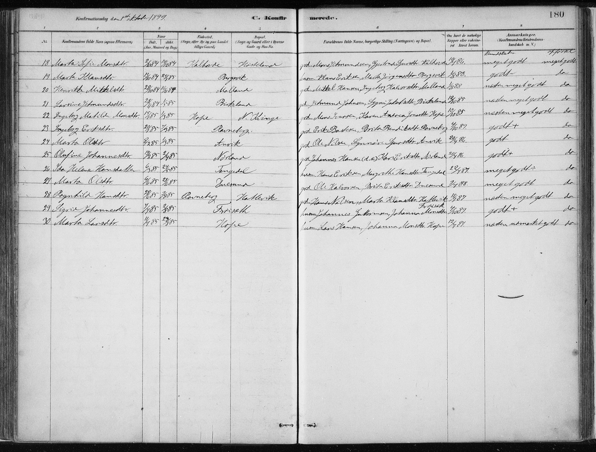 Masfjorden Sokneprestembete, SAB/A-77001: Parish register (official) no. B  1, 1876-1899, p. 180