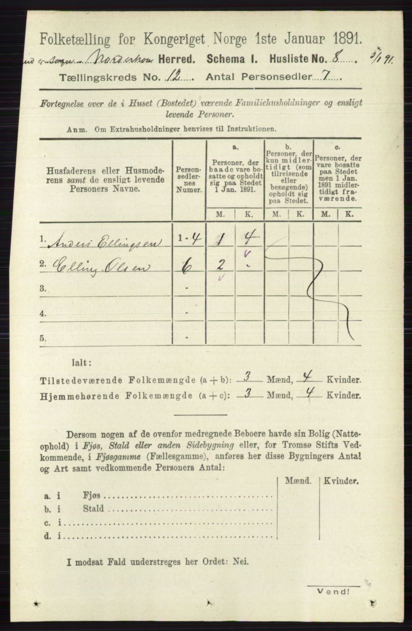 RA, 1891 census for 0613 Norderhov, 1891, p. 8495