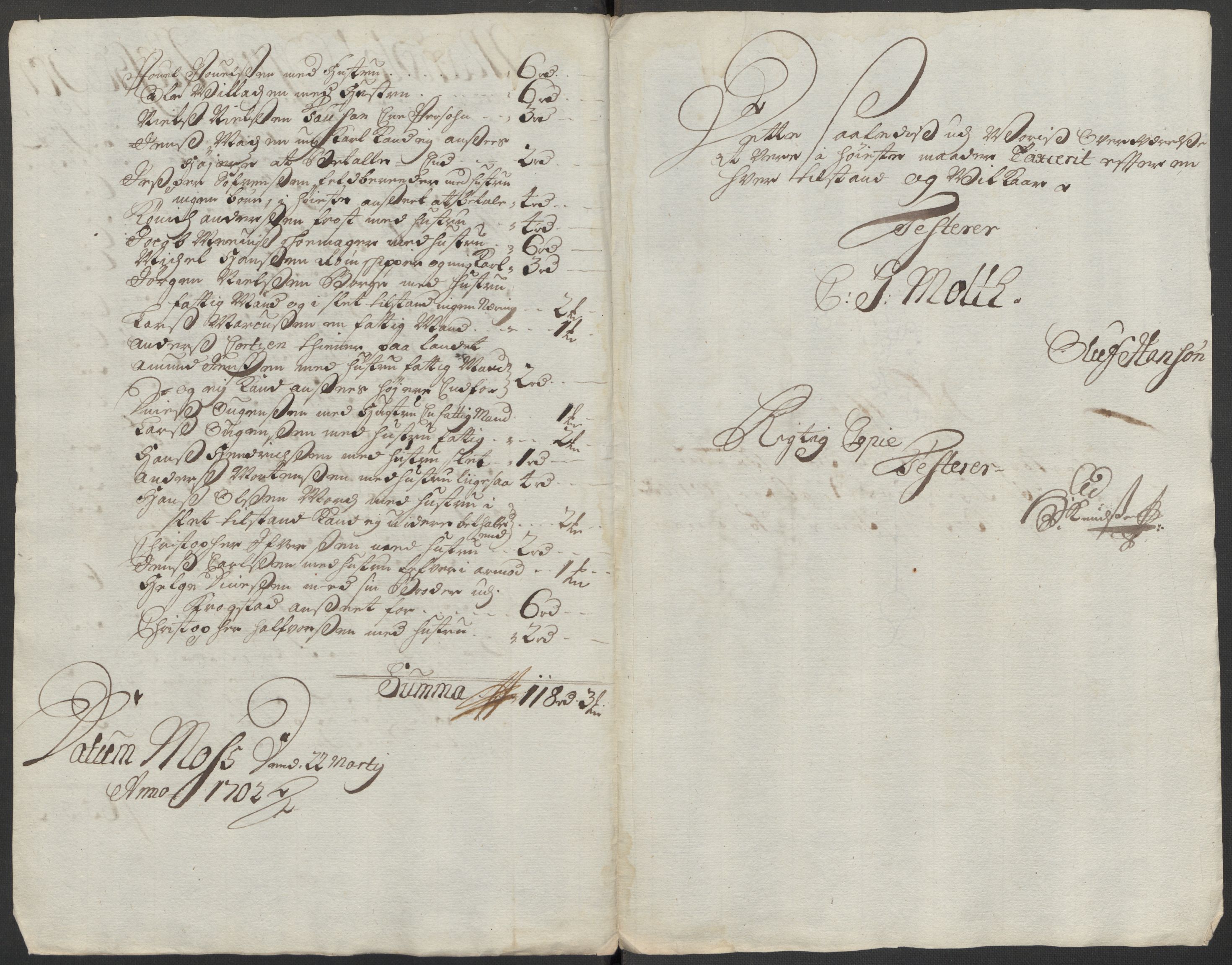 Rentekammeret inntil 1814, Reviderte regnskaper, Fogderegnskap, AV/RA-EA-4092/R04/L0130: Fogderegnskap Moss, Onsøy, Tune, Veme og Åbygge, 1701, p. 144