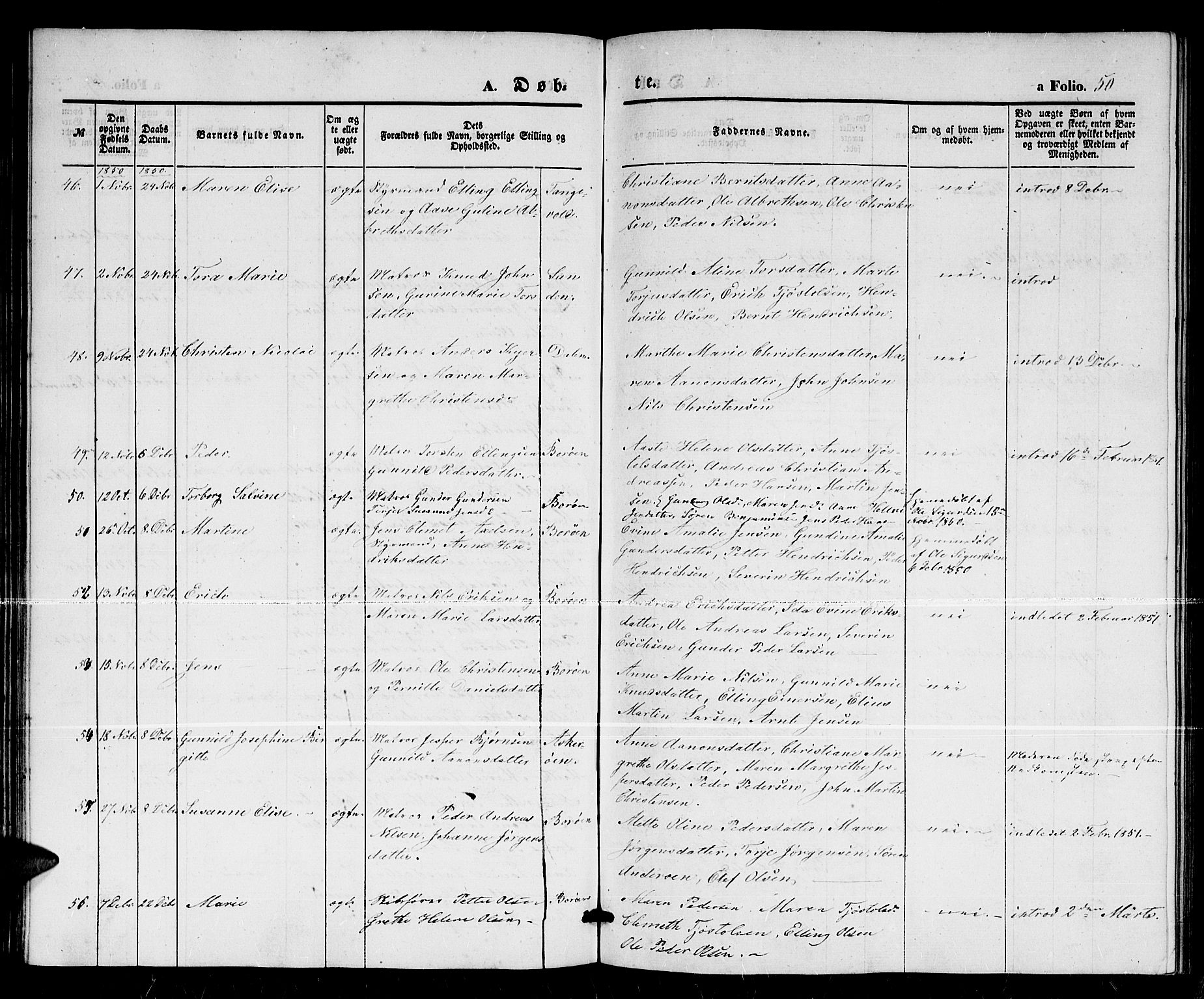 Dypvåg sokneprestkontor, AV/SAK-1111-0007/F/Fb/Fba/L0010: Parish register (copy) no. B 10, 1842-1857, p. 50