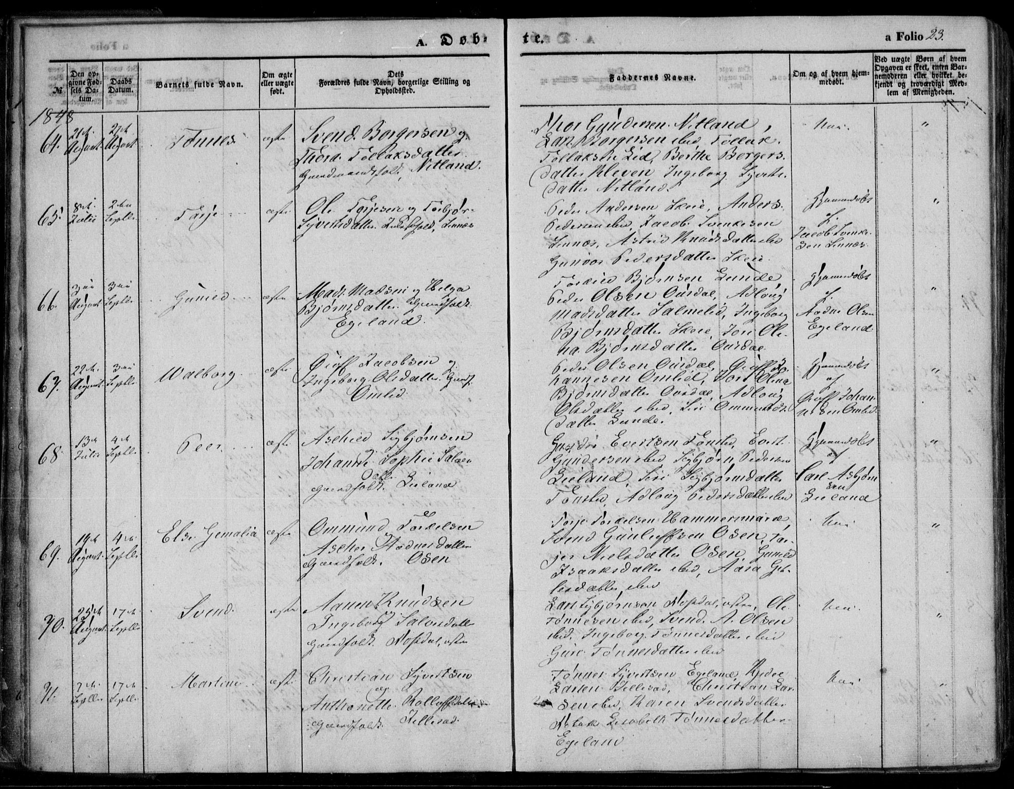 Bakke sokneprestkontor, AV/SAK-1111-0002/F/Fa/Faa/L0005: Parish register (official) no. A 5, 1847-1855, p. 23