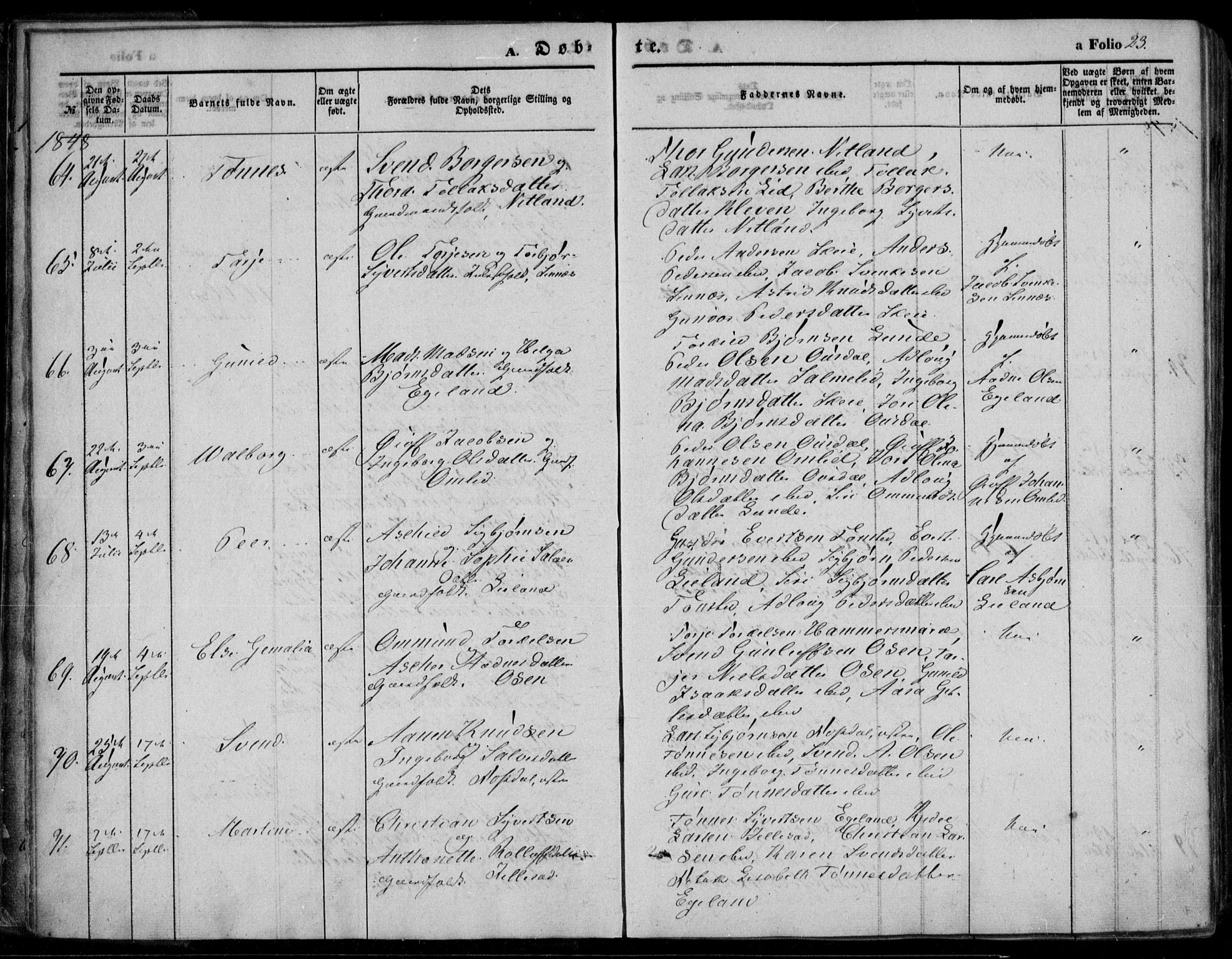 Bakke sokneprestkontor, SAK/1111-0002/F/Fa/Faa/L0005: Parish register (official) no. A 5, 1847-1855, p. 23