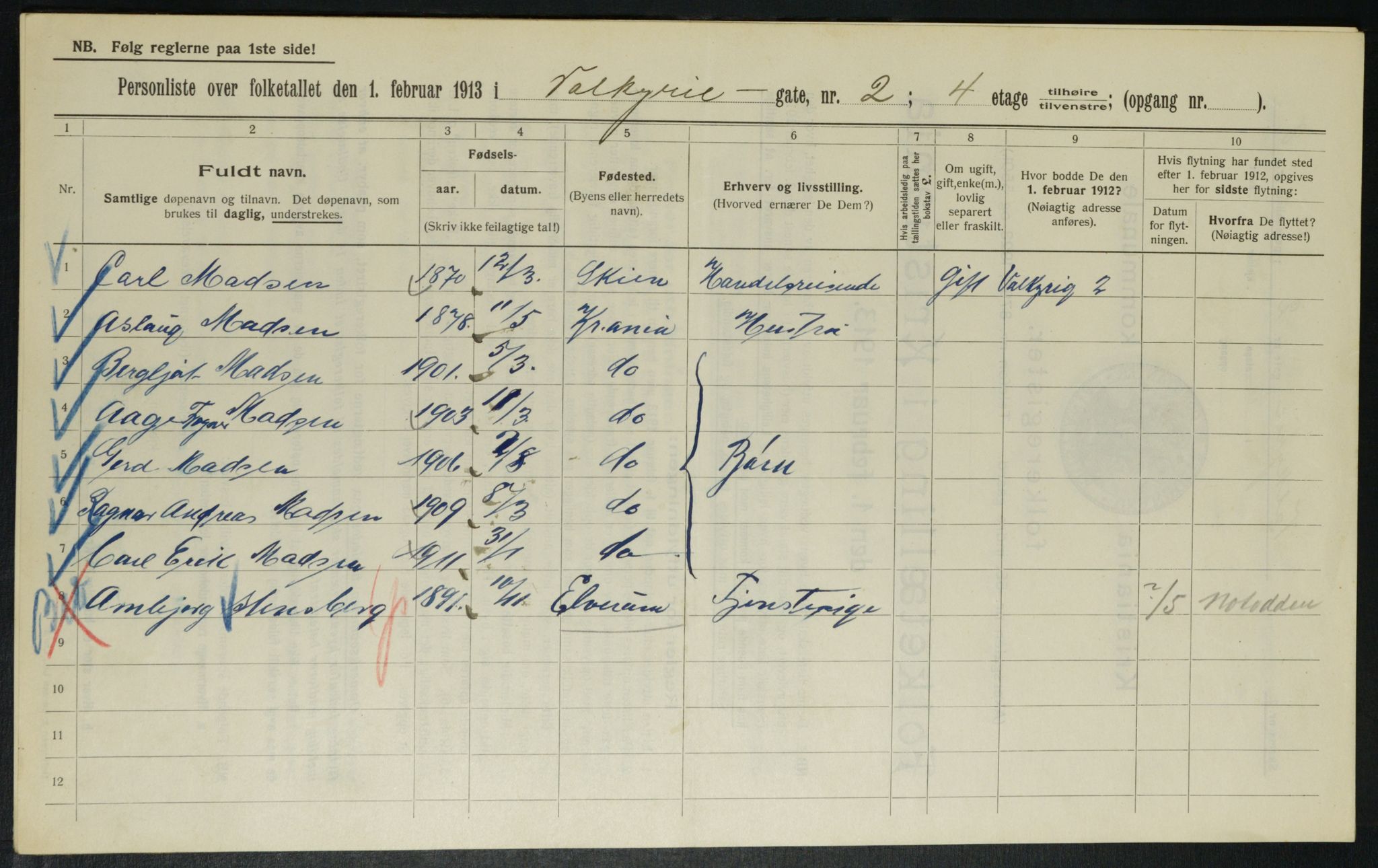 OBA, Municipal Census 1913 for Kristiania, 1913, p. 121531